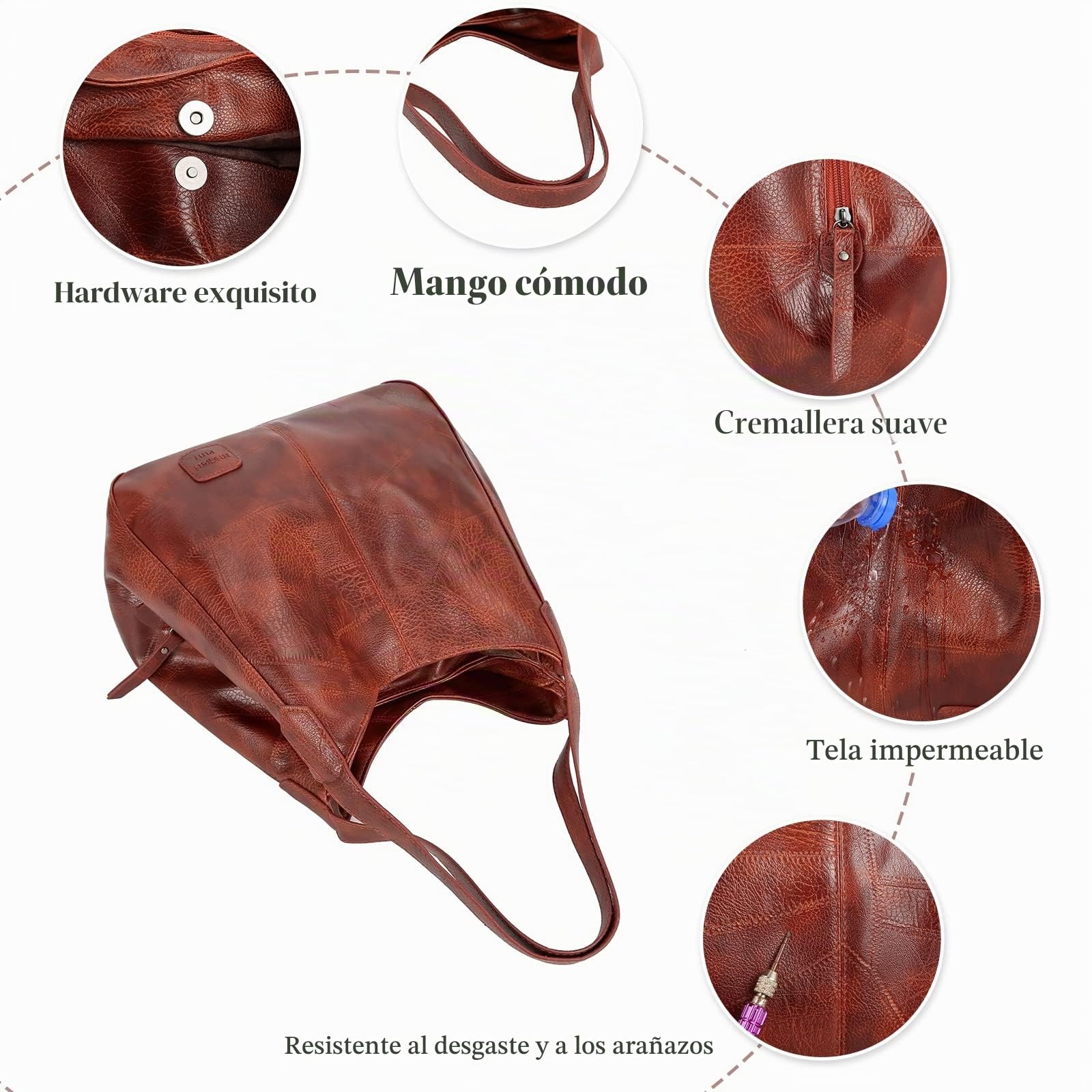 FANDARE Moda Bolsos Totes para Mujer Impermeable Shoppers y Bolsos de Hombro Bolso Bandolera PU Cuero Bolsos de Cubo para Viajes Compras Trabajo Citas