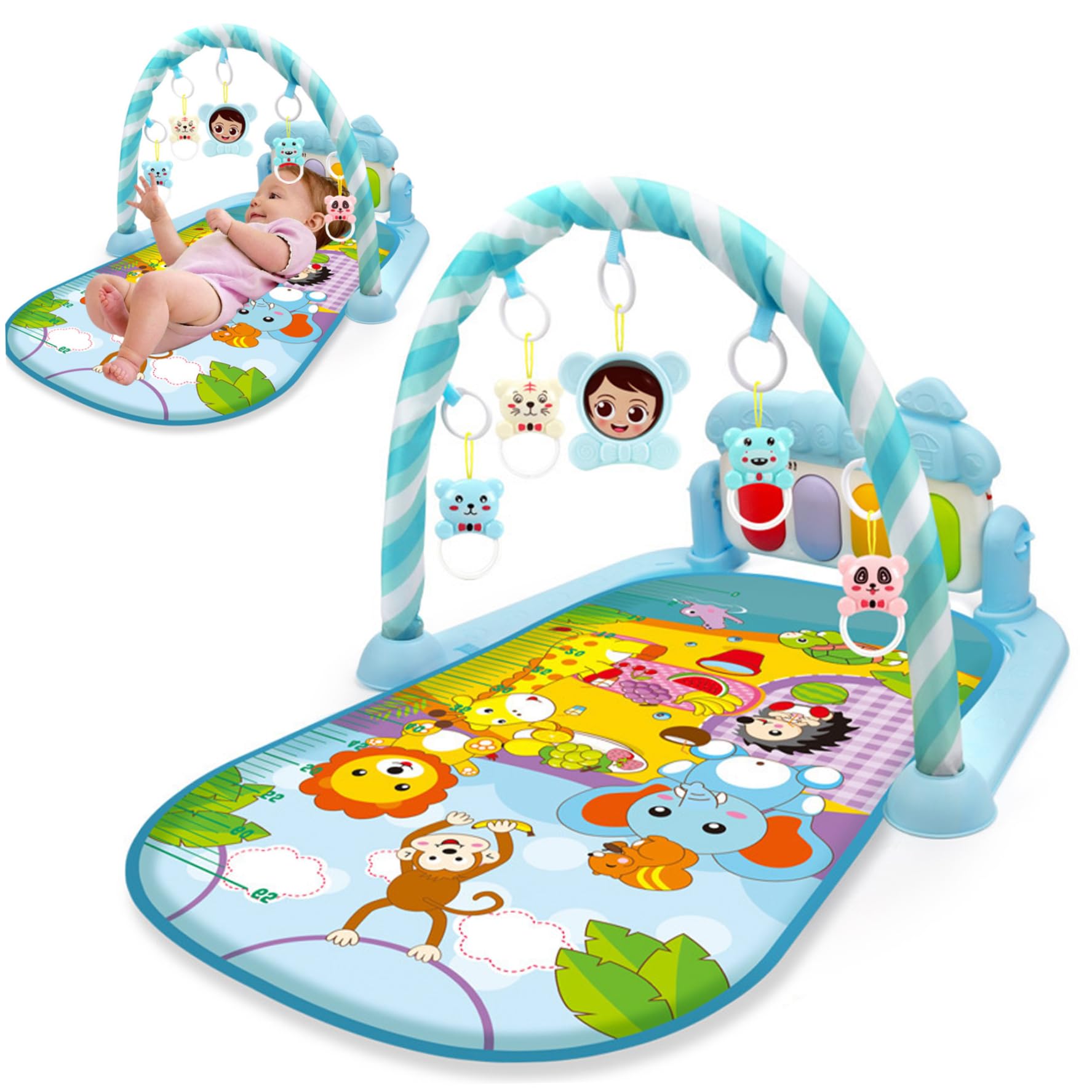 Alfombra de juegos para gimnasio para bebés con música y luz Centro de actividades para bebés fácil y seguro con colgante de sonajero Tapete para el tiempo boca abajo Juguetes para recién nacidos n
