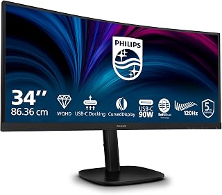 Philips 34" WQHD 21:9 3440 x 1440 VA Curved Business Monitor KVM Swtich, USB-C to RJ45, 3000 Series (34B2U3600C)