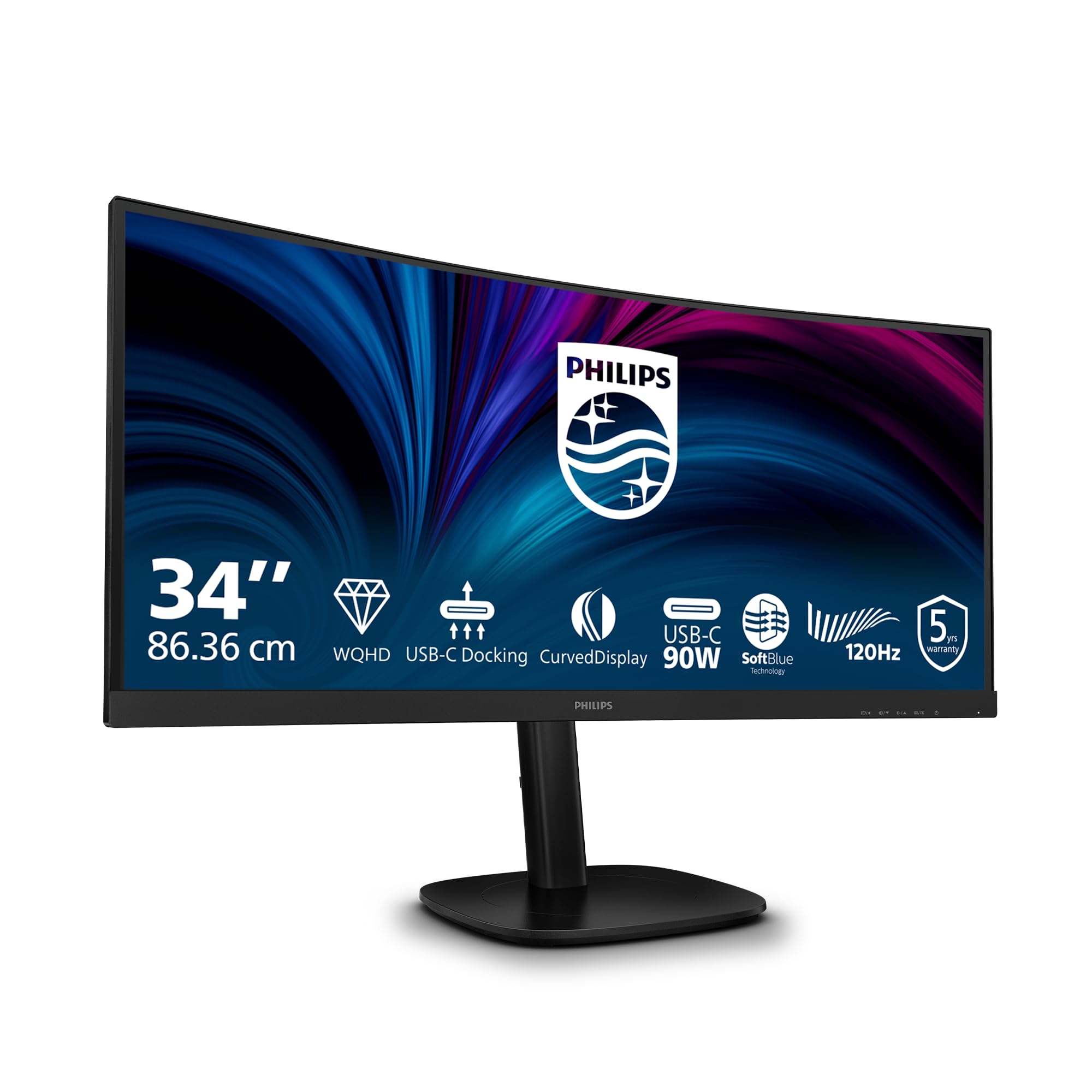 Philips 34B2U3600C - 34 inch WQHD curved monitor, height adjustable, speakers (3440x1440, 120 Hz, USB hub, RJ45) black