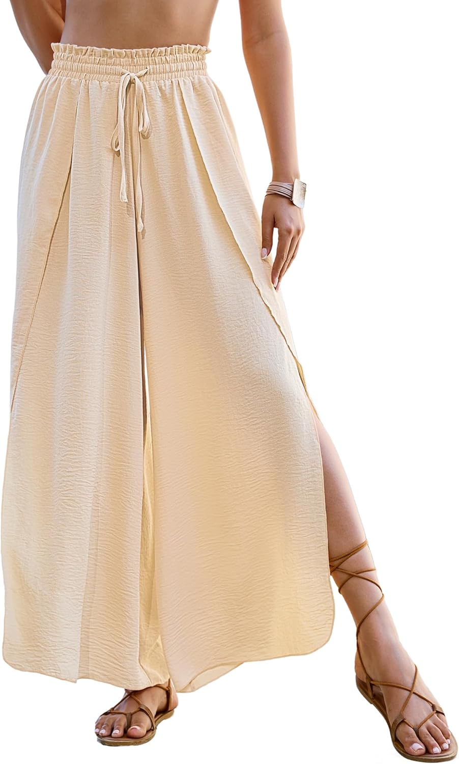 Bsubseach Swim Beach Cover Up Pants for Women Flowy Pant Wide Leg Bathing Suit Coverup Swimsuit Palazzo with Slits