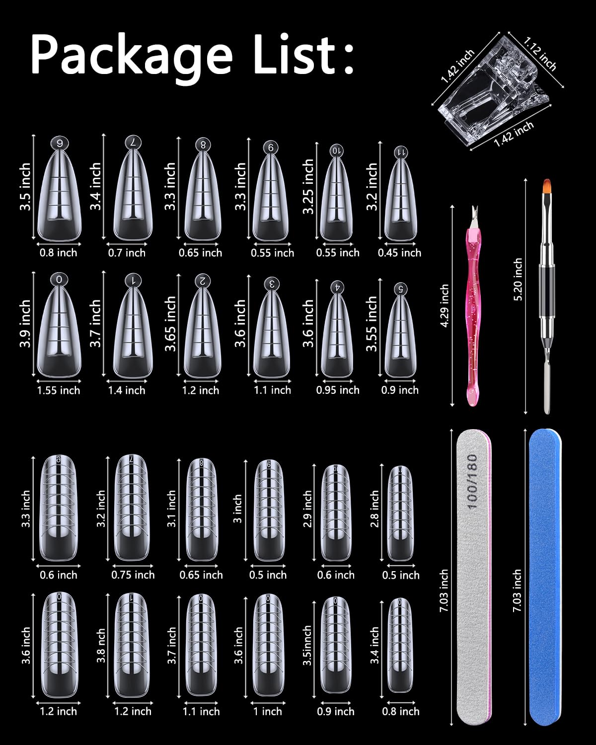 144 Pcs Nail Forms, MORGLES 2 Sizes Poly Extension Gel Dual Forms, Coffin Nails Extension with Stiletto Shape Molds, 10 Pcs Clips with Files for Home & Salon