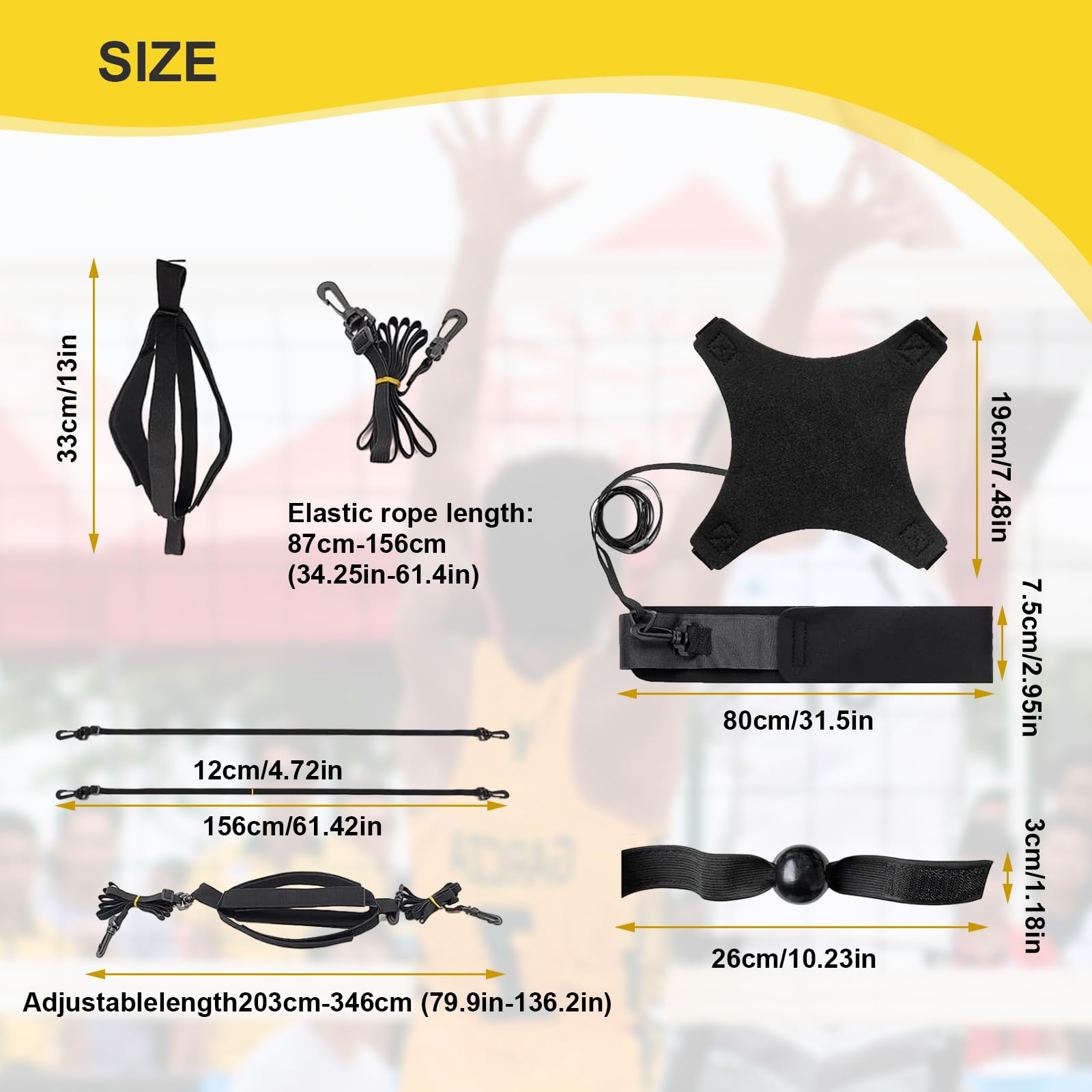 Kit di Attrezzature per l'Allenamento di Pallavolo, Allenamento per Picchi/Colpire/Servire/Arm Swing Training System con Cordini Regolabili e Cintura per Principianti(Senza Palla)