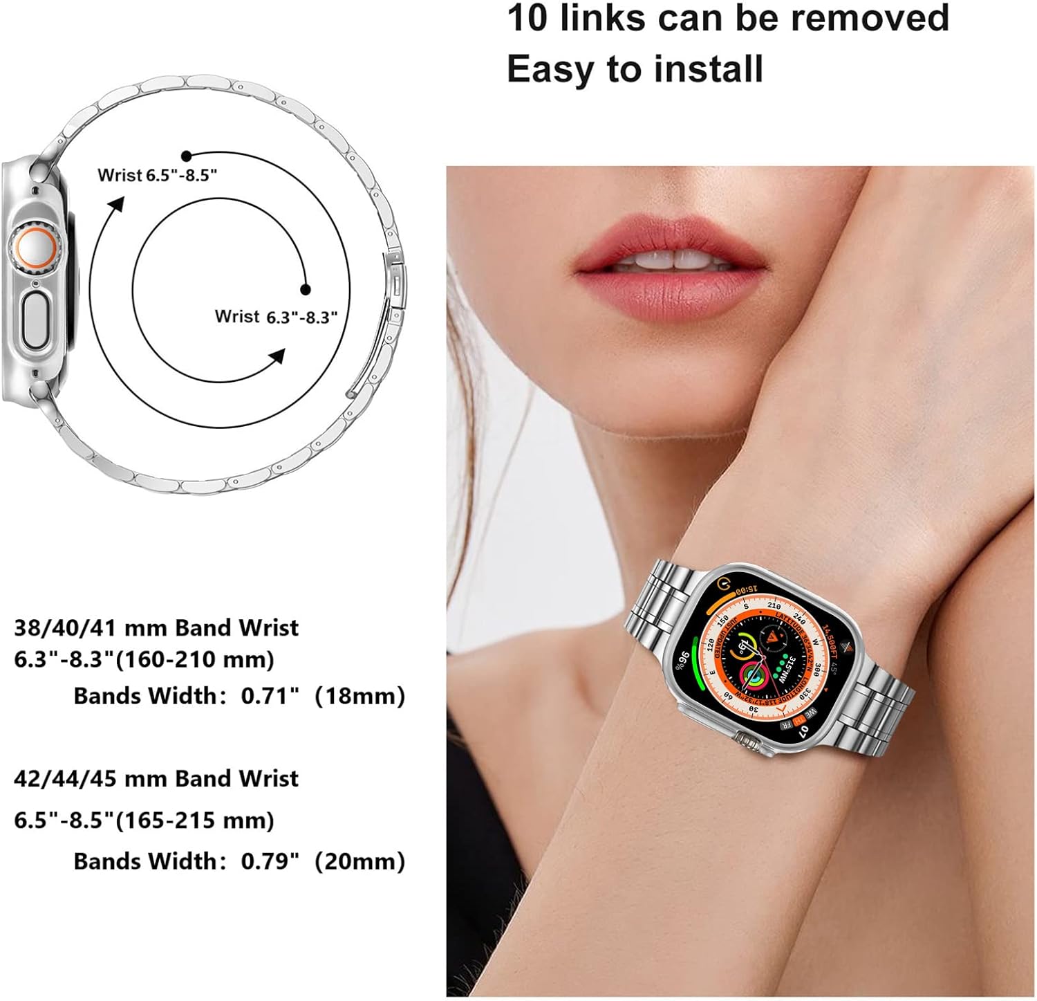 MioHHR Solid Stainless Steel Band Compatible with Apple Watch 49mm Ultra 3/2/1, Metal Strap with Soft TPU Case for iWatch Series Ultra 3/2/1 49mm Women and Men, Silver - Image 5