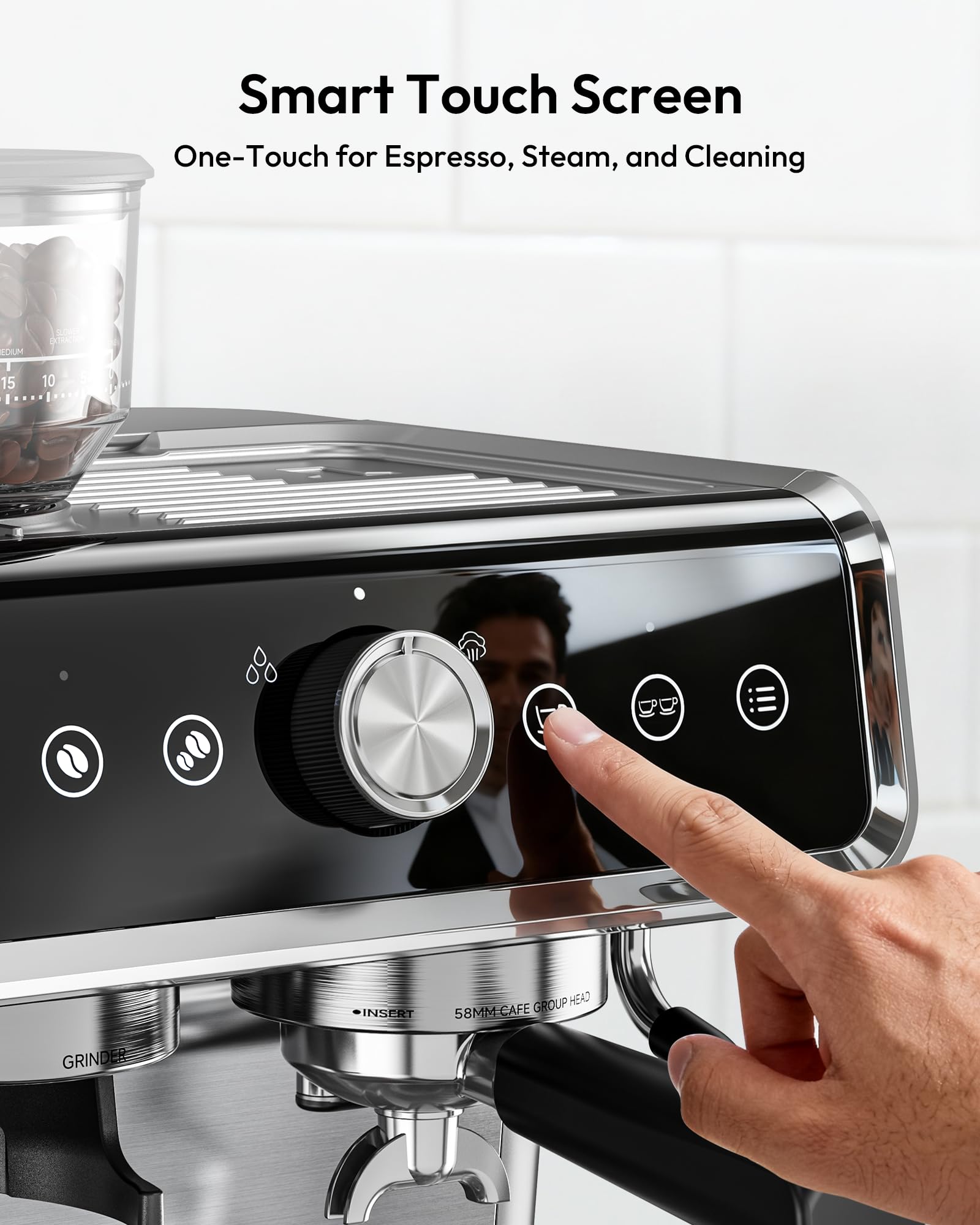 EUHOMY - Máquina espresso con molinillo, cafetera espresso profesional con 20 bares para el hogar, con espumador de leche para leche, capuchino y estilo barista