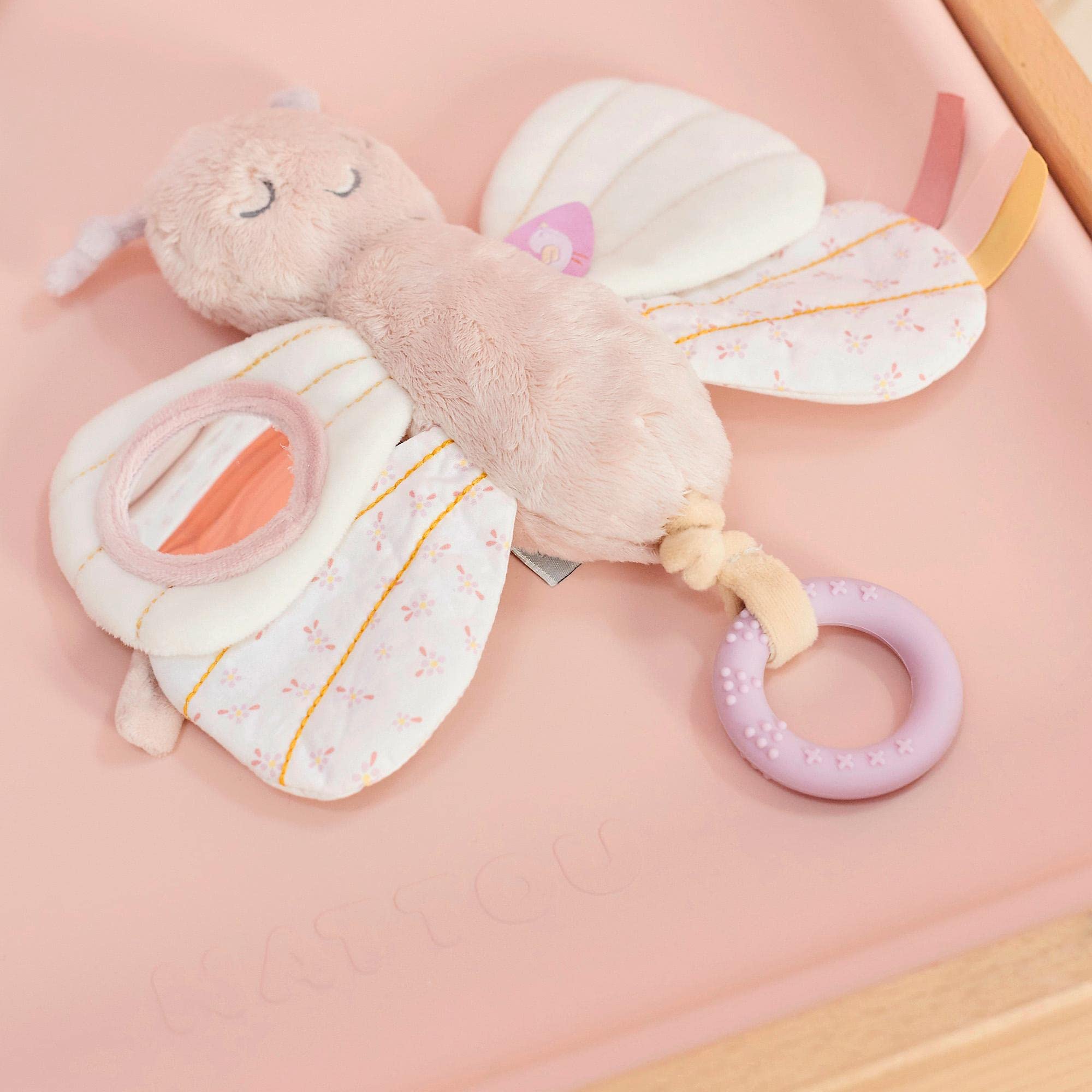 Nattou Active Toy Butterfly Made of Polyester with Various Activities, Approx. 30 cm, Alice and Fries, Dusky Pink - Image 2