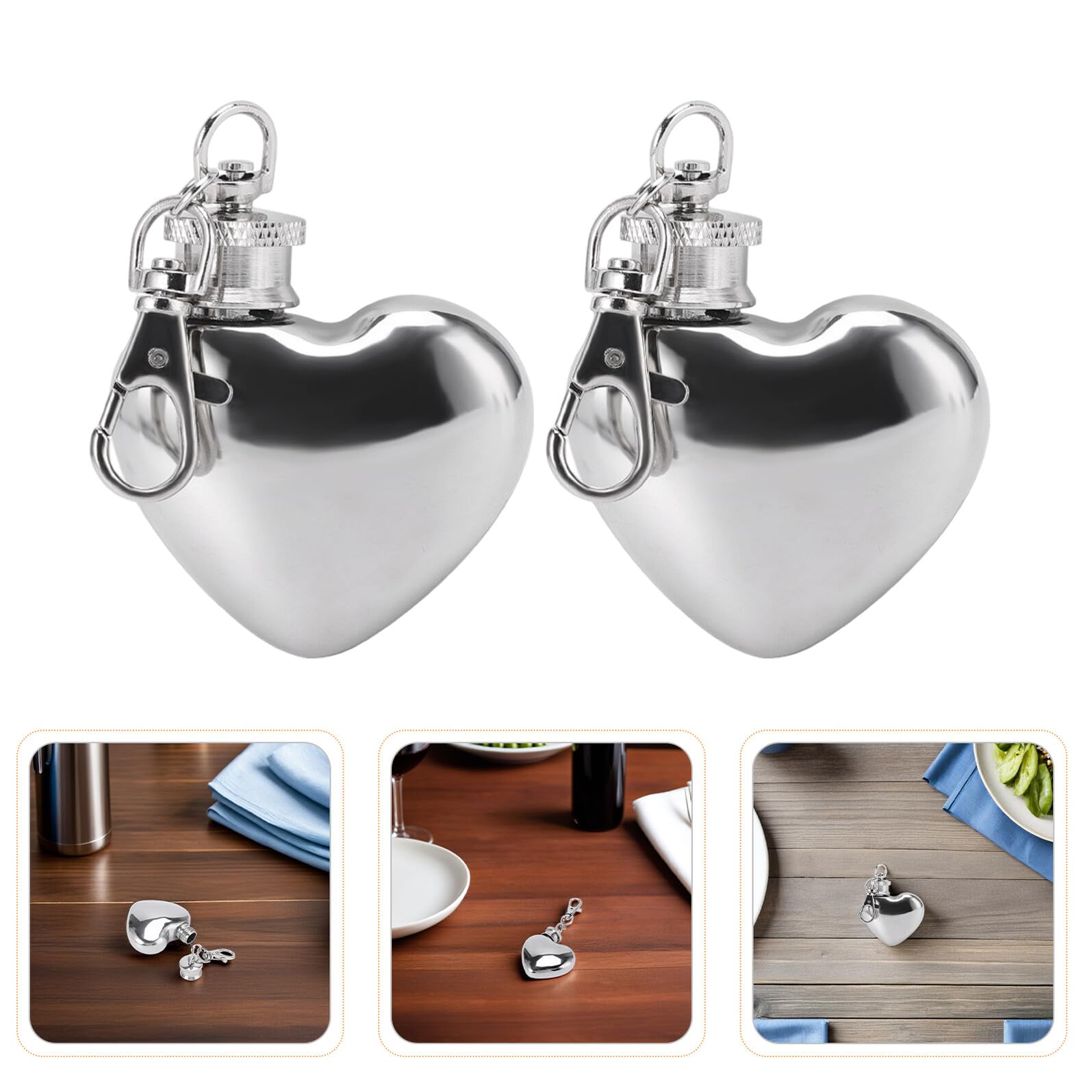Cabilock 8piezas Mini Frasco de Vino Forma de Corazón Llavero de Acero Inoxidable para Whisky Vino y Bebidas para Camping y Uso Diario