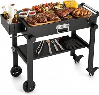 Garvee Faltbarer Grillwagen 84x51x19.5cm Edelstahlplatte Mit Rollen Tragegriff 360°-Rollen mit Bremse Bis 136 kg Tragfähig Platzsparend Klappbar für Blackstone