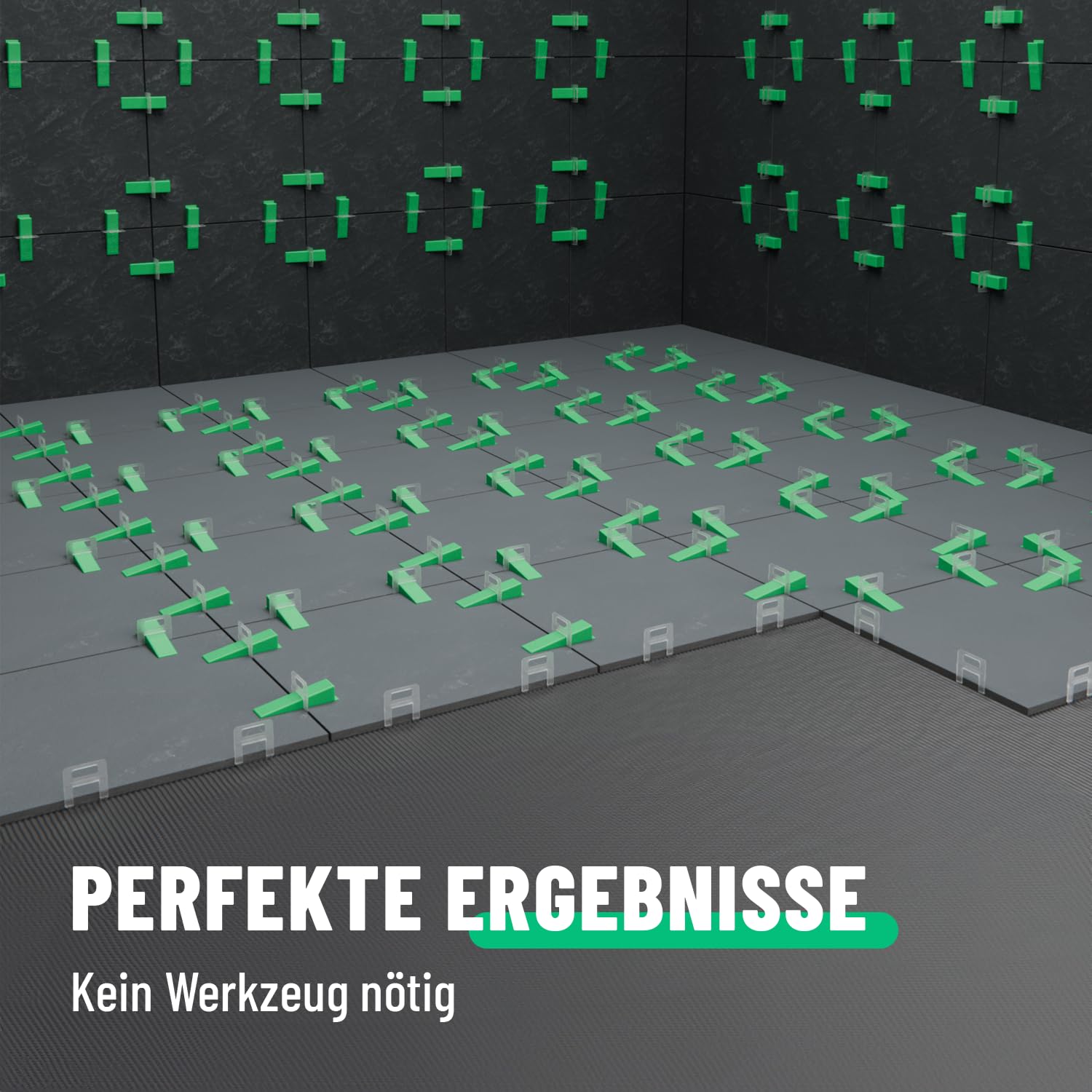 greate 1100-teiliges Fliesen Nivelliersystem 2mm - Fliesenverlegehilfe Set mit 1000 Zuglaschen & 100 Keile - Fliesen Verlegehilfe - Fliesenkeile