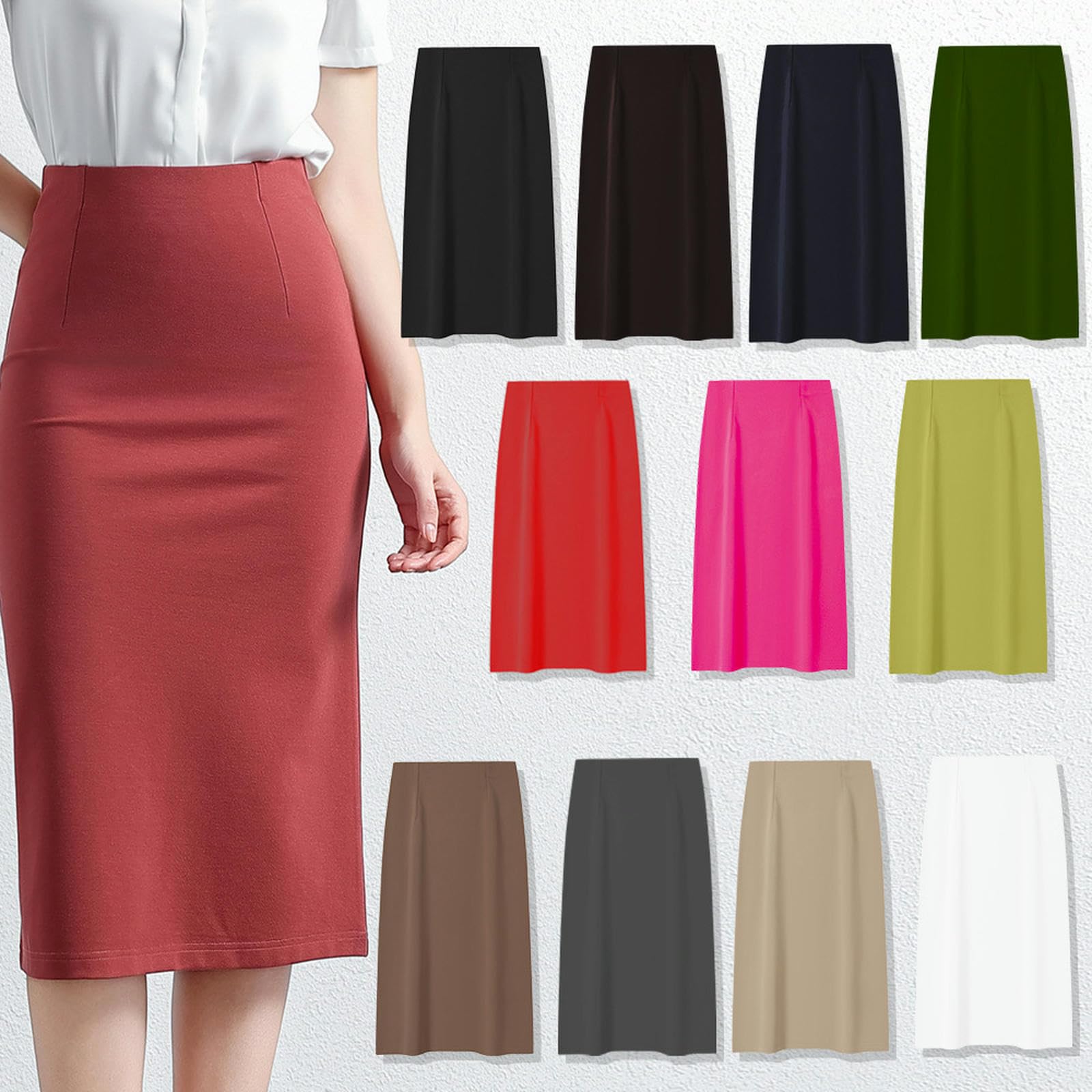 Röcke Stretch-hüftrock Für Damen, Mittellang – Hohe Taille, Schmale Passform, Skits, Professionelle Bürokleidung, Elegant Und Bequem-rot-a-3xl
