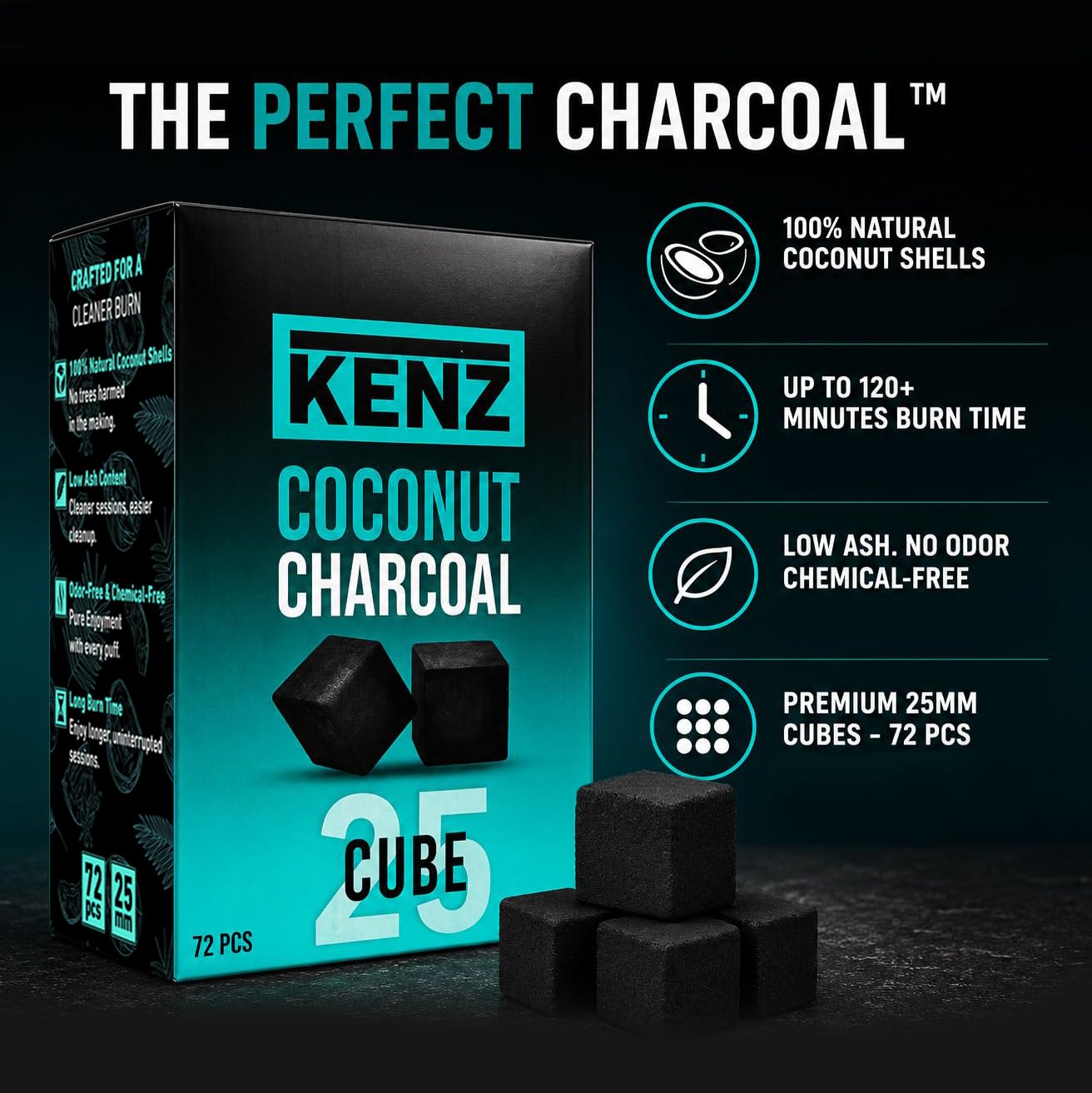 Amazon.com: KENZ Coconut Charcoal Cubes 25 mm — 100% Natural, Low