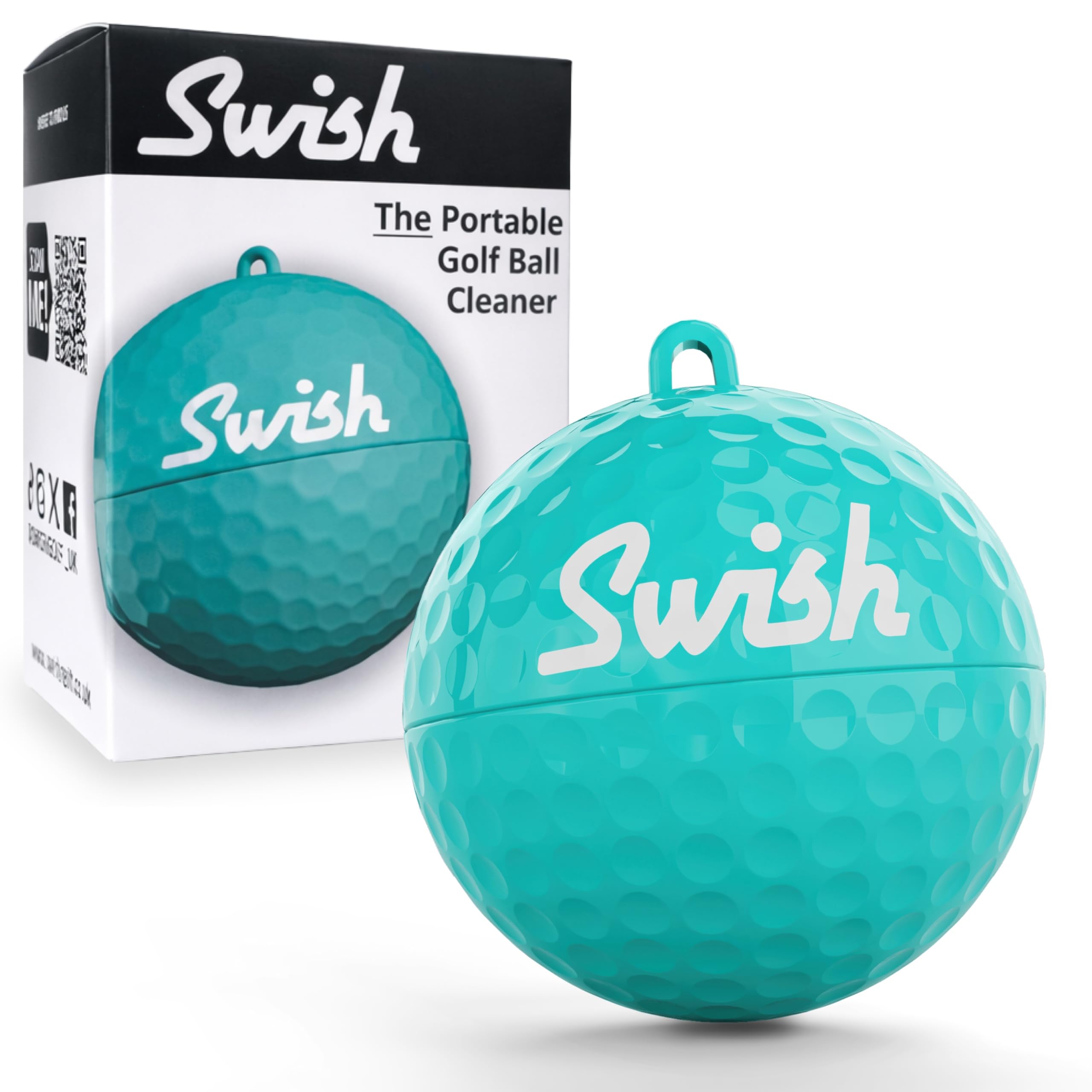 Swish Portable Golf Ball Cleaner - Compact Golf Ball Cleaning Kit & Golf Bag Accessory - Quick & Simple Cleaning with Clip-On Design and Separate Belt Towel - The Perfect Father's Day Golf Gift