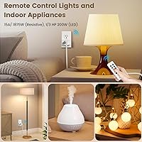 Vista 4 de SURAIELEC Toma de control remoto, interruptor de luz inalámbrico, 5 tomas de corriente + 2 controles remotos, 15 amperios, rango de 100 pies, sin