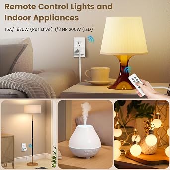 SURAIELEC Remote Control Outlet, Wireless Light Switch, 5 Plugs + 2 Remotes