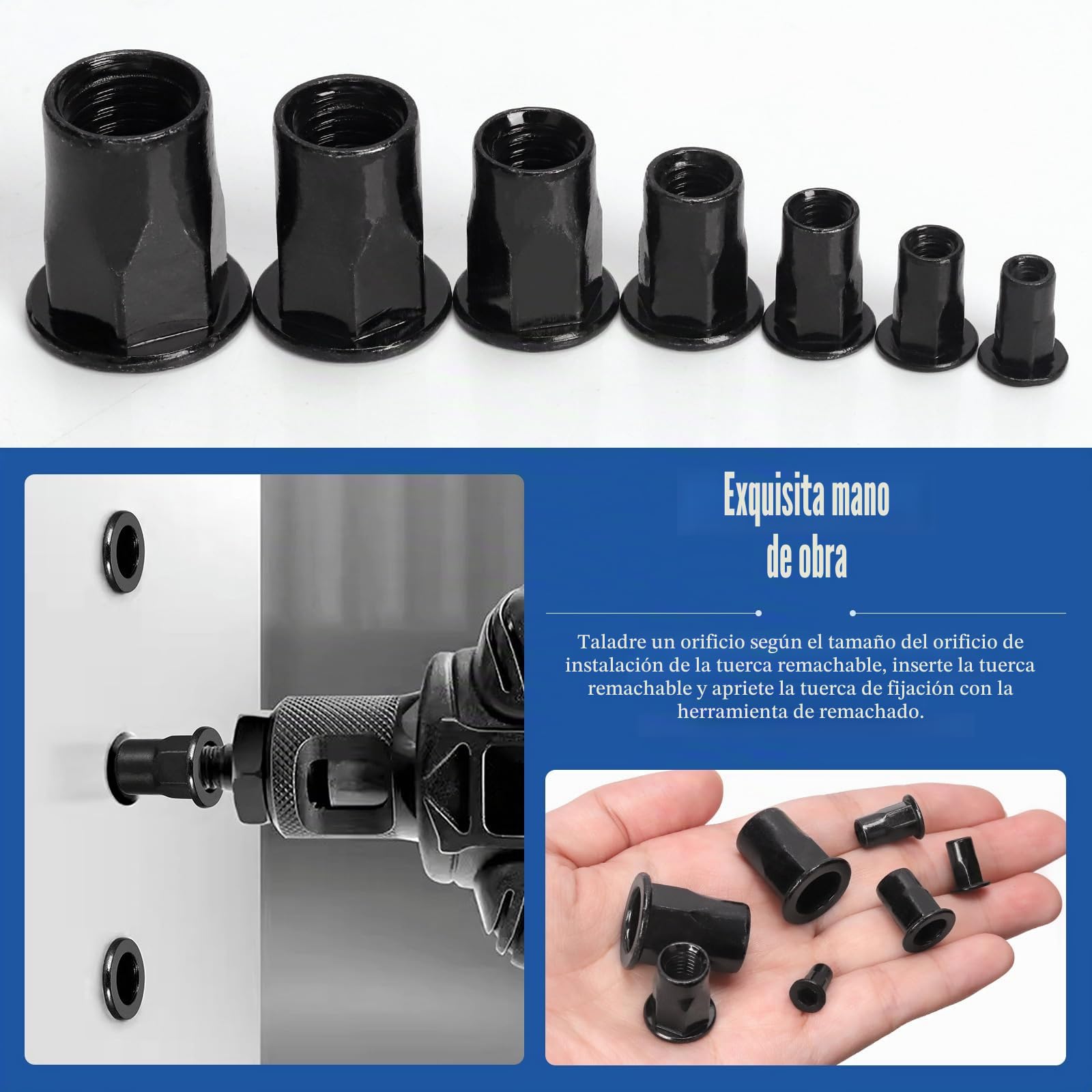 Glarks 250 tuercas de remachado hexagonal roscadas juego de tuercas de remachado de cabeza plana de acero inoxidable galvanizado negro m3 M4 M5 M6 M8 M10 M12 para la industria de la construcción