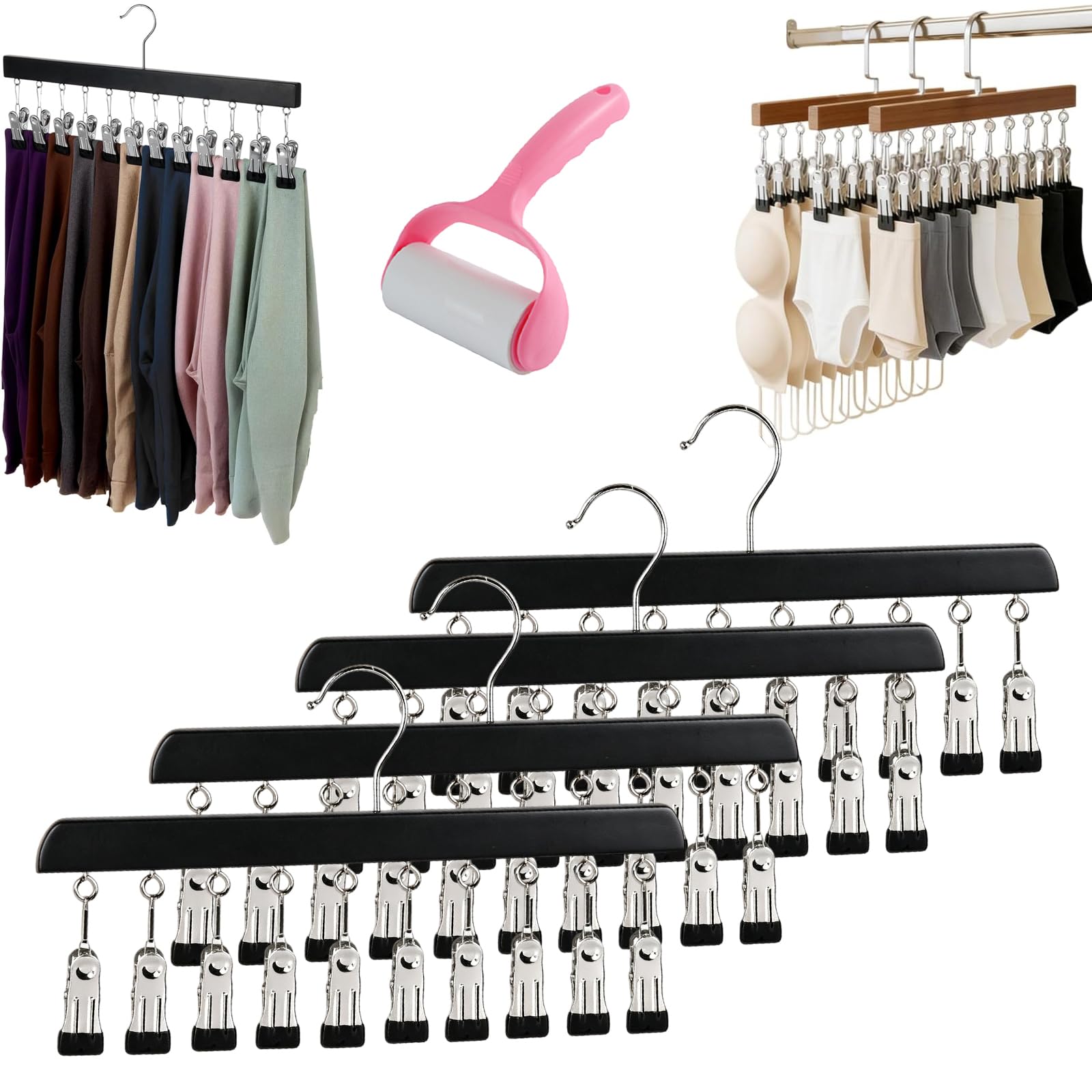 Rotating Closet Organizer, Premium Wooden Rotating Hanger with 10/12 Clips, Space Saving Multi Clip Hanger for Pants Leggings Jeans Socks Hats, 360° Swivel Organizer for Closet (10 Clip B,4)