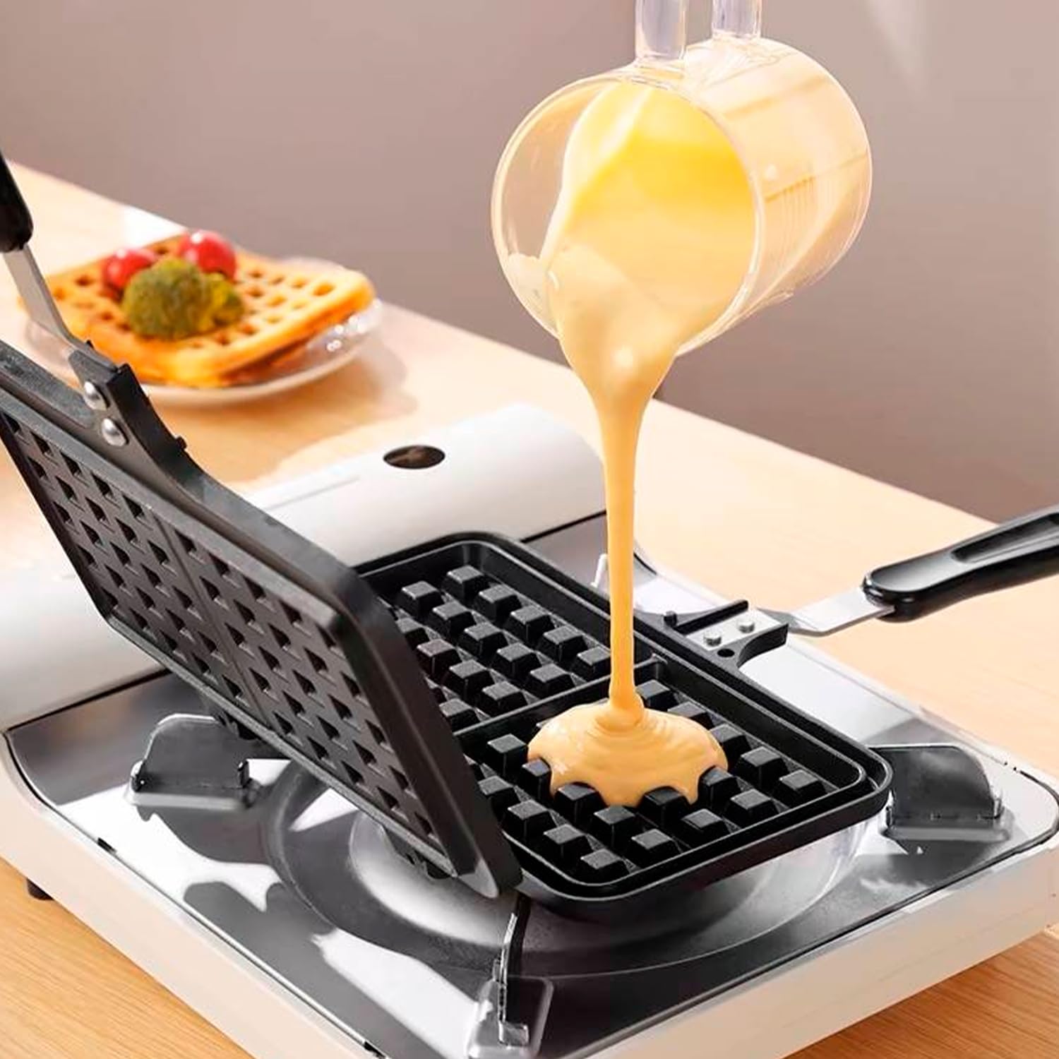 Moule à Gaufres, Poêle à Gaufres Portable en Fonte, Moule à Gaufres Domestique, Moule à Gâteaux, Moule à Gaufres Antiadhésif Double Face