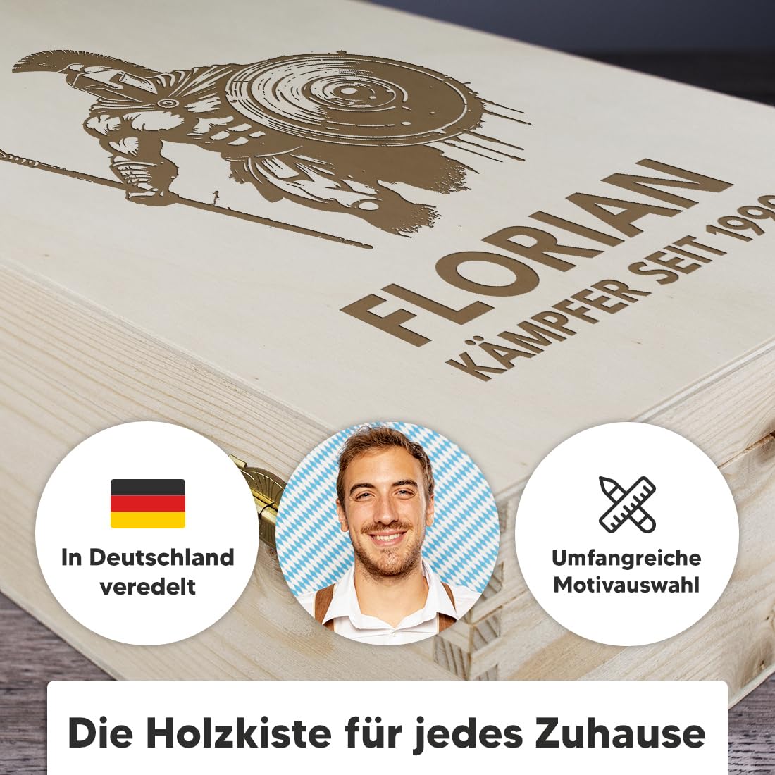 polar-effekt 2-tlg Set Bierkrug 0,5 L & Holzkiste mit personalisierter Gravur - Geschenke für Männer zum Geburtstag - Bierglas für Weißbier, Pils und Export