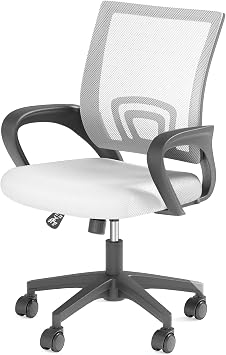 Office Chair, Ergonomic Mid-Back Mesh Desk Chair with Lumbar Support, Adjustable Height Computer Chair with Rolling Wheels Design,Comfy Armrest for Work, Study, Gaming, White