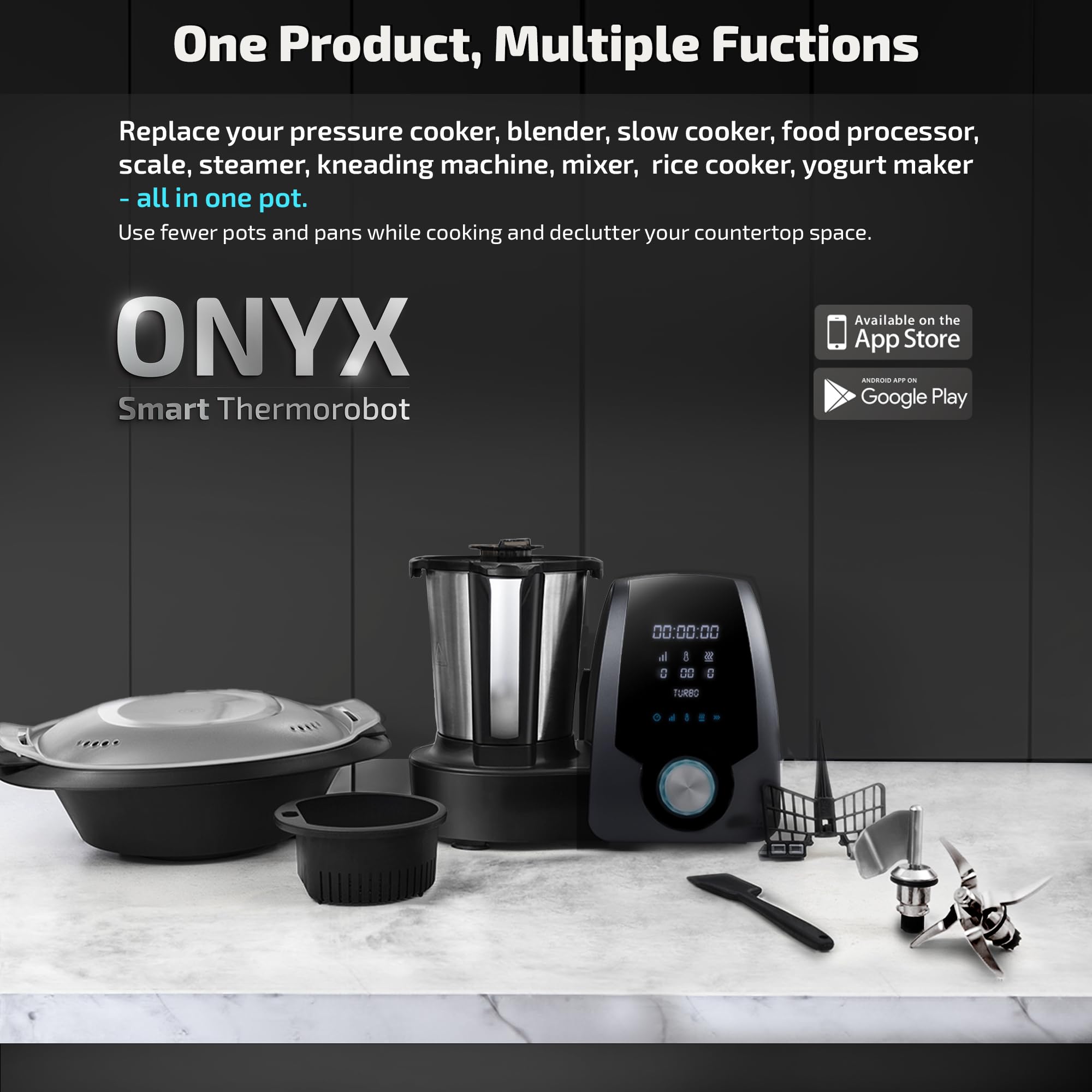 Zilan ONYX Thermorobot,Robot de Cocina Multifunción con Wi-Fi,30 Funciones, pantalla LED digital, Báscula integradar, 3,3L, 1700W