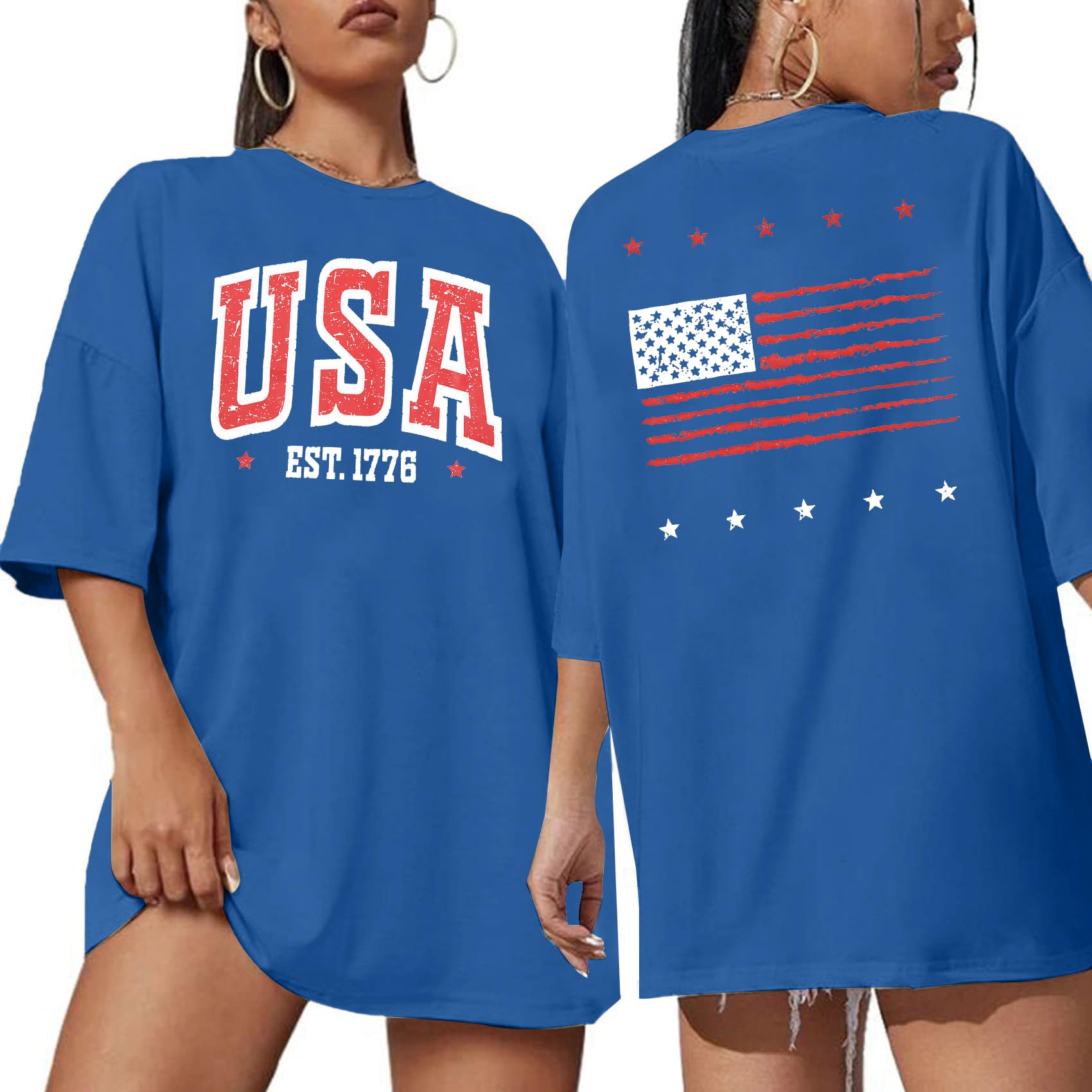 USA Shirt Women Oversize American Flag Shirts Patriotic T-Shirt Casual Short Sleeve Tops