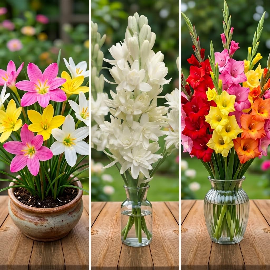 All Season Flower Garden Collection (30 Bulbs) | Rain Lily 10 + Rajnigandha 10 + Gladiolus 10 | Premium Flower Bulbs for Pots, Borders & Landscape-image-35