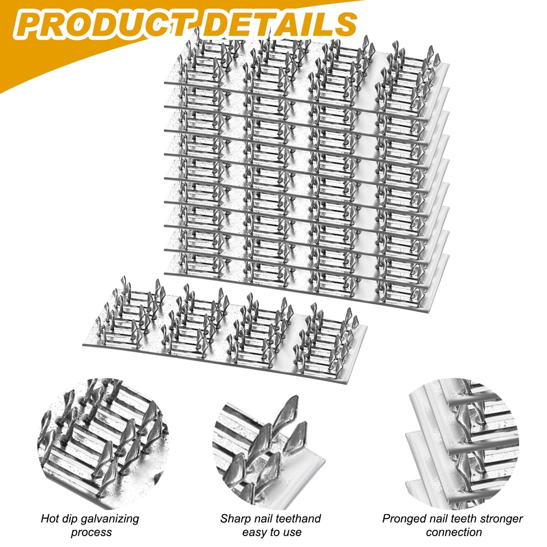 Pronged Truss Plate Flat Mending Plates with Nail Teeth Galvanized Steel Repair Tie Plate Bracket 1 mm Thick 8mm High for Roofing Trusses Wood Timber Connectors (2”x4” - Image 3
