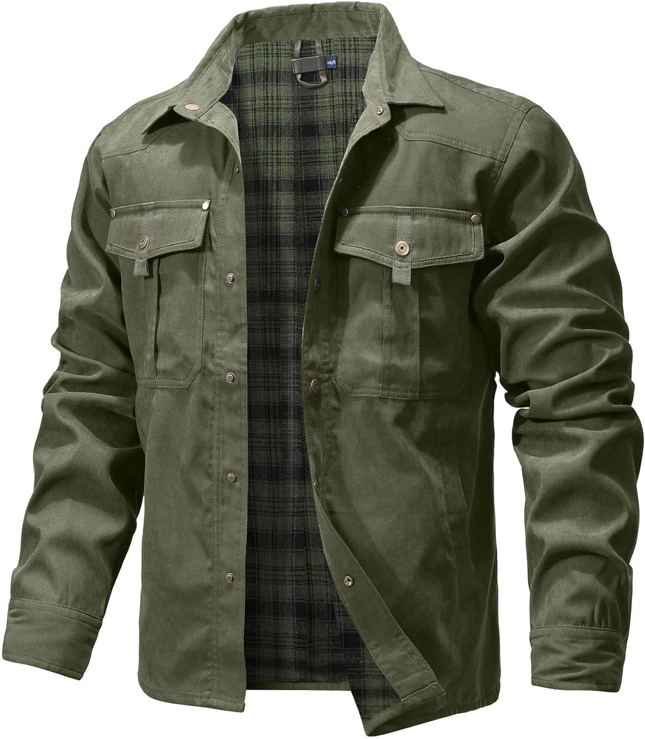 HYPESTFIT Men's Flannel Lined Shacket Jacket Plaid Brushed Lining Cowboy Western Twill Outdoor Shirt Jacket - Image 4