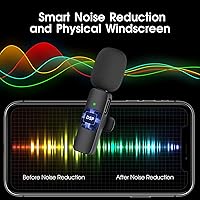 Vista 2 de Paquete de 2 micrófonos inalámbricos Lavalier para iPhone iPad, micrófonos de solapa Plug-Play 2.4G con retardo ultra bajo, chip de reducción