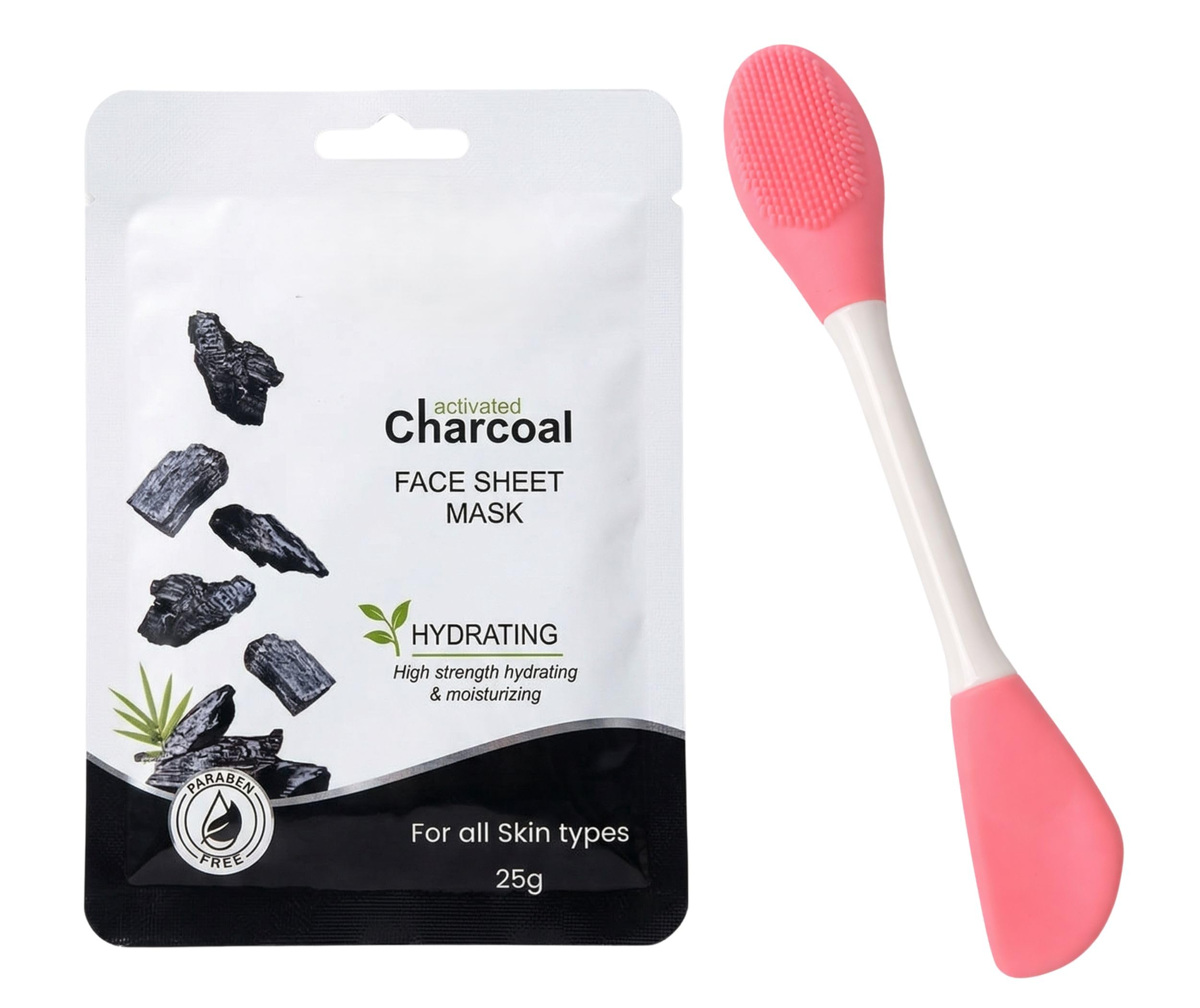 Premium Charcoal Skincare Set – Deep Cleansing Activated Charcoal Face Sheet Mask (25g) with Dual-Ended Silicone Face Mask Applicator & Scrubber Tool – Hydrating & Pore Refining Detox Kit for All Skin Types-image-9