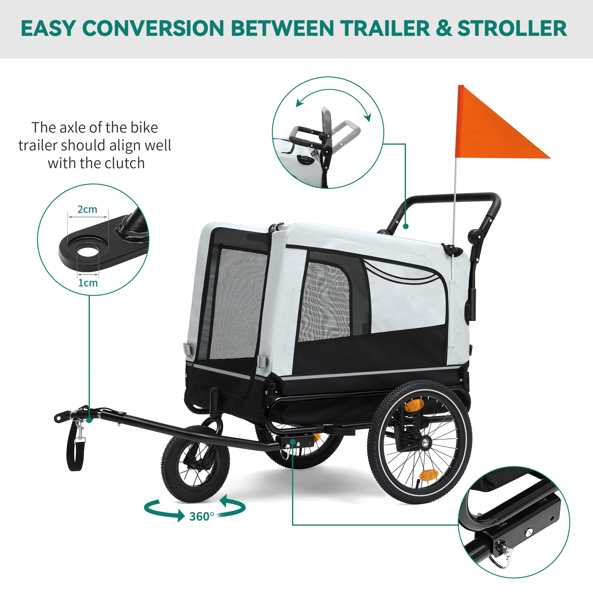 YITAHOME 2-in-1 Dog Bike Trailer with 360° Rotatable & Removable Front Wheel, Dog Stroller 600D Oxford Canvas, Dog Trailer for Bicycle, 40kg Max Reflectors & Safety Leash, Easy Transport