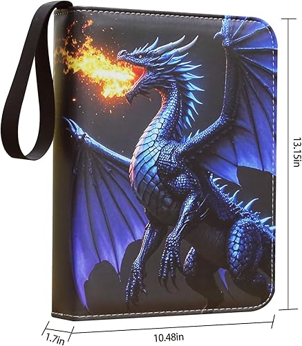 Miniatura 6 de Carpeta de tarjetas coleccionables de dragón azul de lujo, carpeta con cremallera de 9 bolsillos con 900 bolsillos, álbum de tarjetas para tarjetas