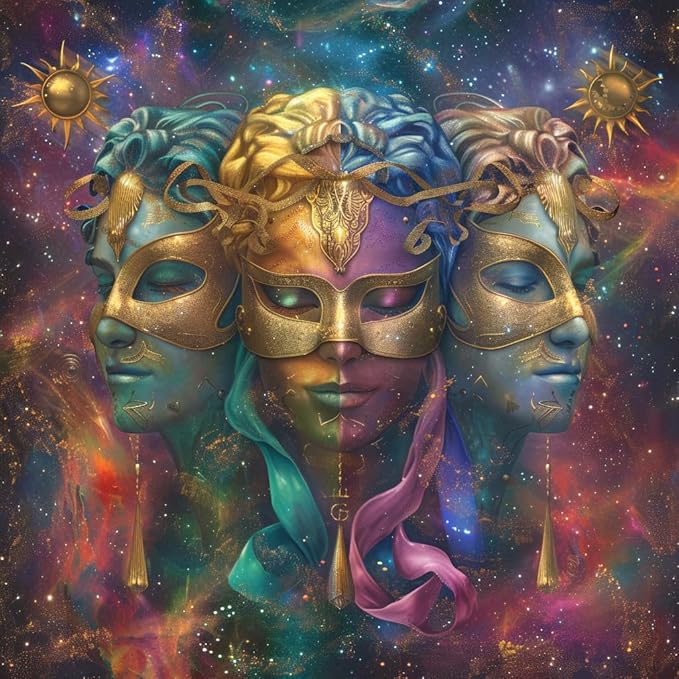 Zodiac Sign Gemini Shining Mask 5D Diamond Art Painting Full Square Drill Diamond Art Painting by Number Kits for Adults Mosaic Cross Stitch for Wall Decor 14x14inch(2)