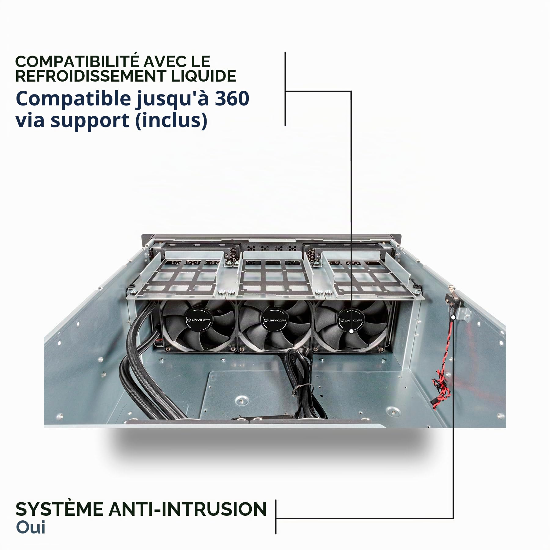 UNYKAch Châssis Rack Serveur UK4339V Format 4U 19" | Compatible avec les réfrigérations liquides de 360 mm, support inclus, fermeture à clé, 1 USB 3.0, 1 USB type C