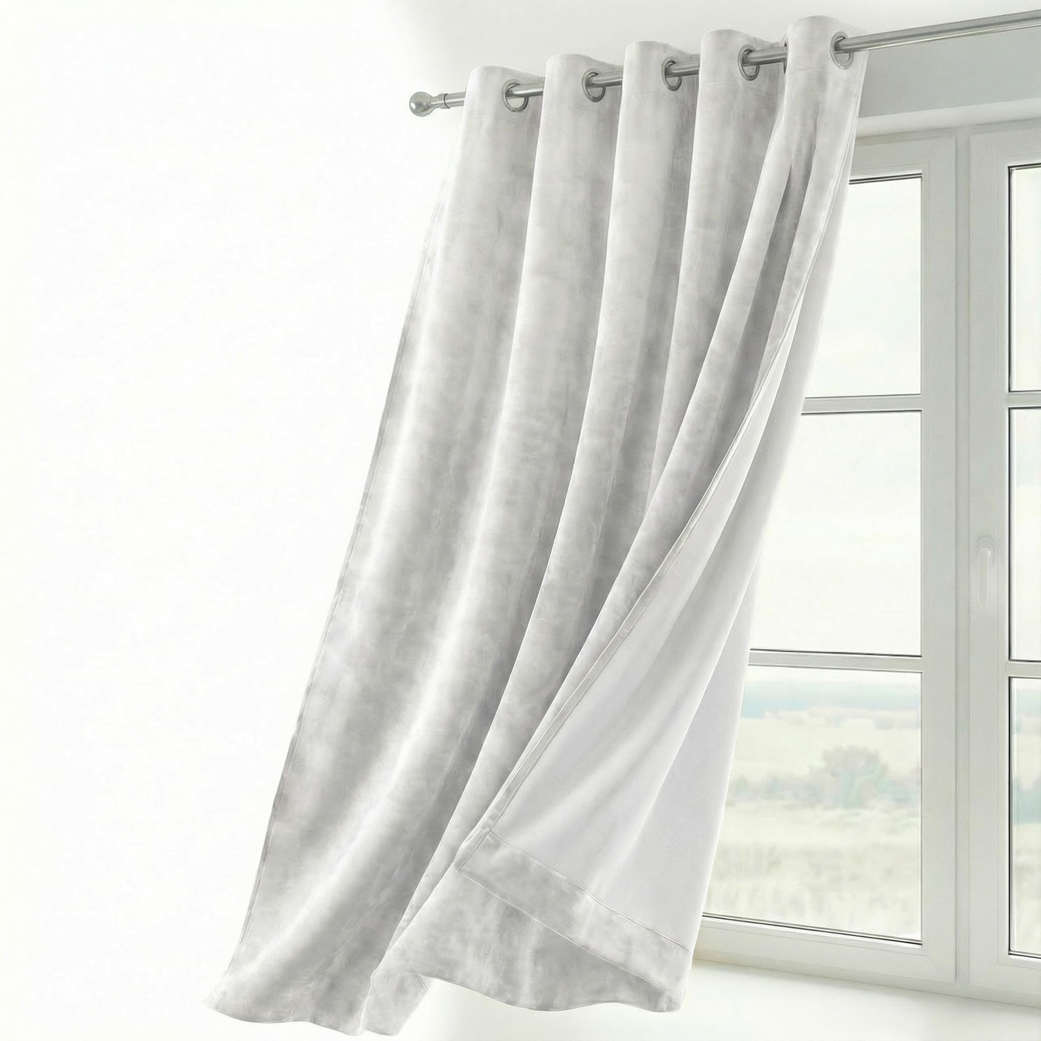Beautex White Blackout Curtain With Eyelets, Velour, 140 X 145 Cm (Width 140 Cm, Height 145 Cm, )
