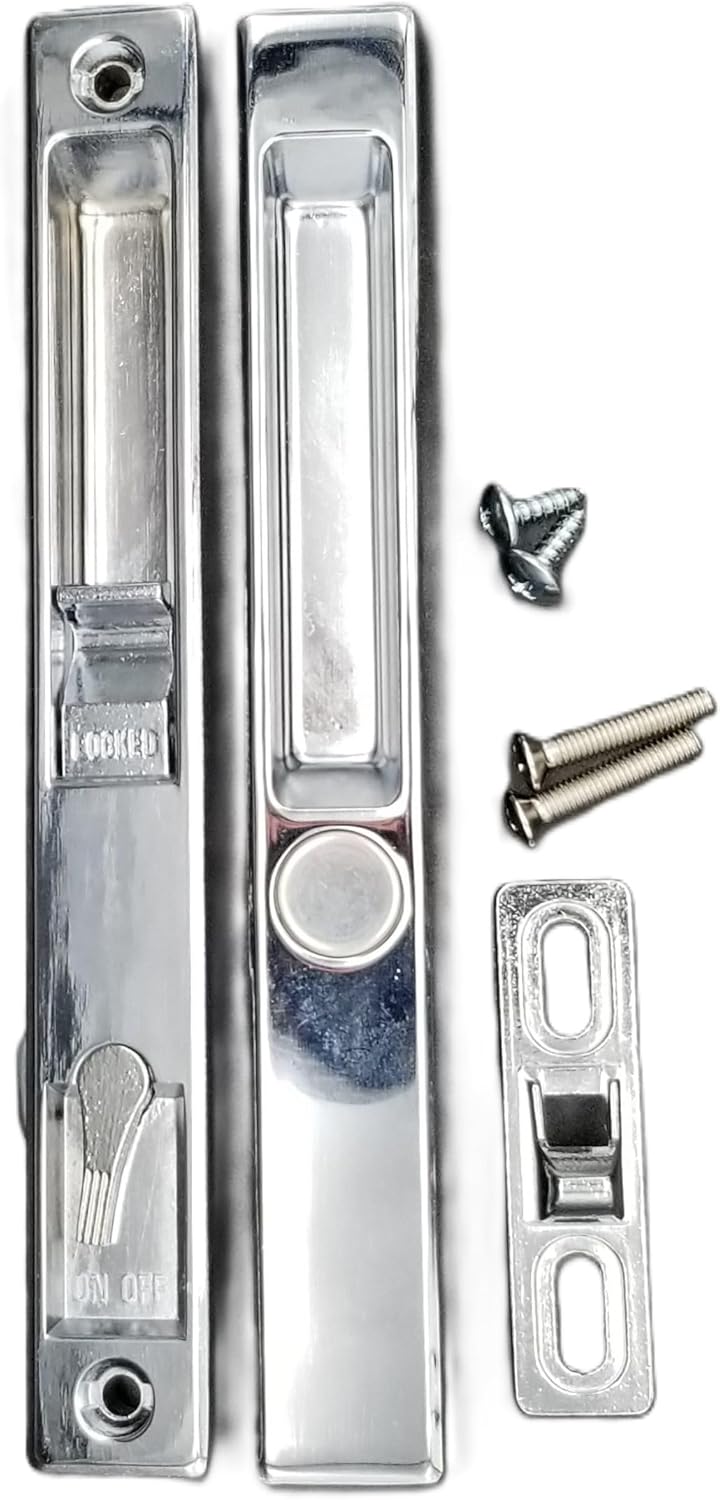 Sliding Glass Patio Door Handle Set, Flush Mount, Non-Keyed, 6-5/8" Screw Holes | Sliding Door Handle Replacement Hardware Repair Fix Sliding Door (Chrome)