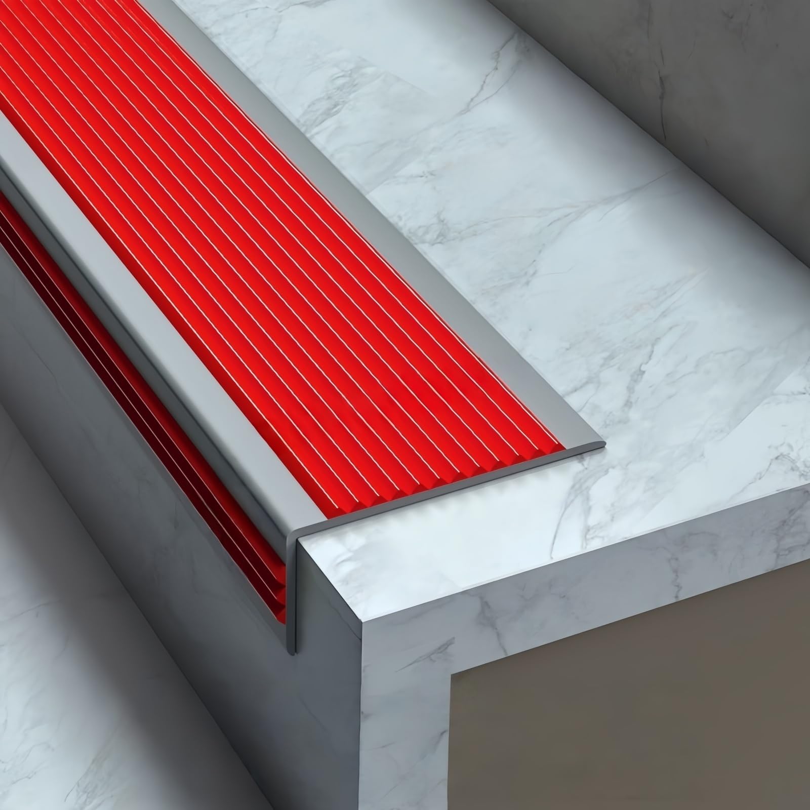 Anti-Rutsch-Streifen für Treppen, PVC-Laminat, 5 m, Kantenschutz für Zuhause und Büro Verhindert Rutschen, Langlebig, Antirutsch-Lösung für Treppen (Rot, 4 x 10 cm)