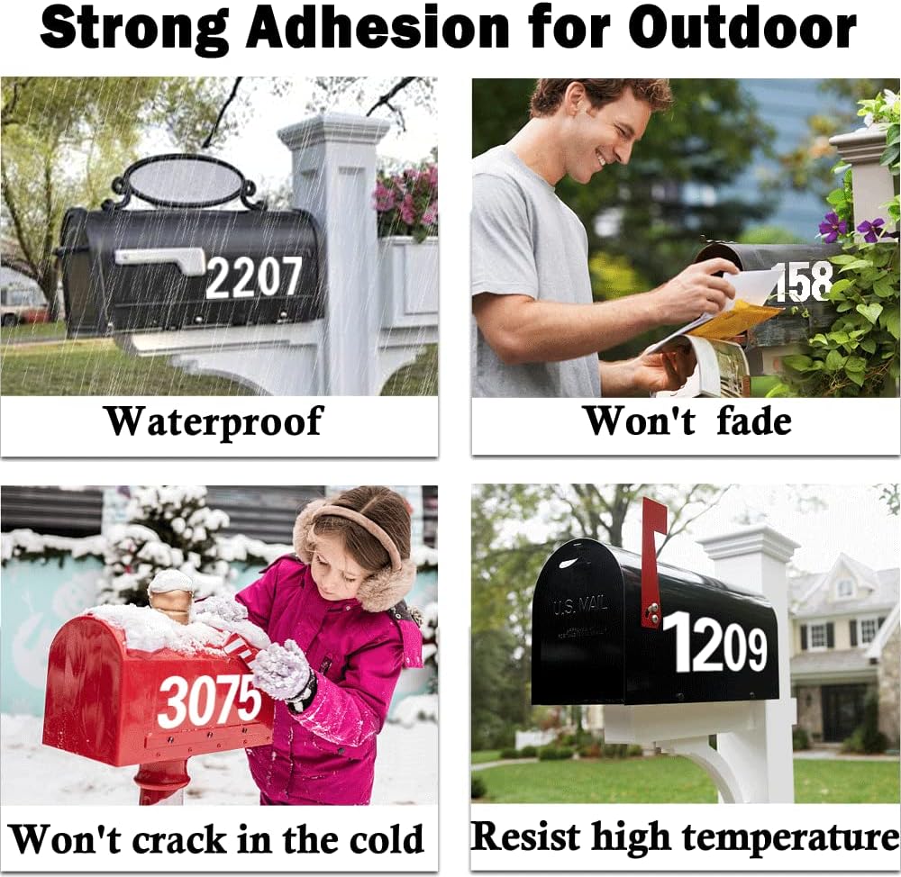 Mailbox Numbers, Reflective Mailbox Numbers for Outside, Modern Number Vinyl Waterproof Mailbox Stickers, Strong Adhesive Numbers for Mailbox with Scraper and Masking Tap, (5 Sets, 2 Inch)