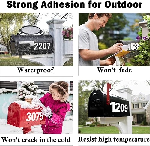 Miniatura 5 de Números de buzón reflectantes para exteriores 5 juegos de números de buzón con pestañas adhesivas para un fácil pelado de respaldo Calcomanías de