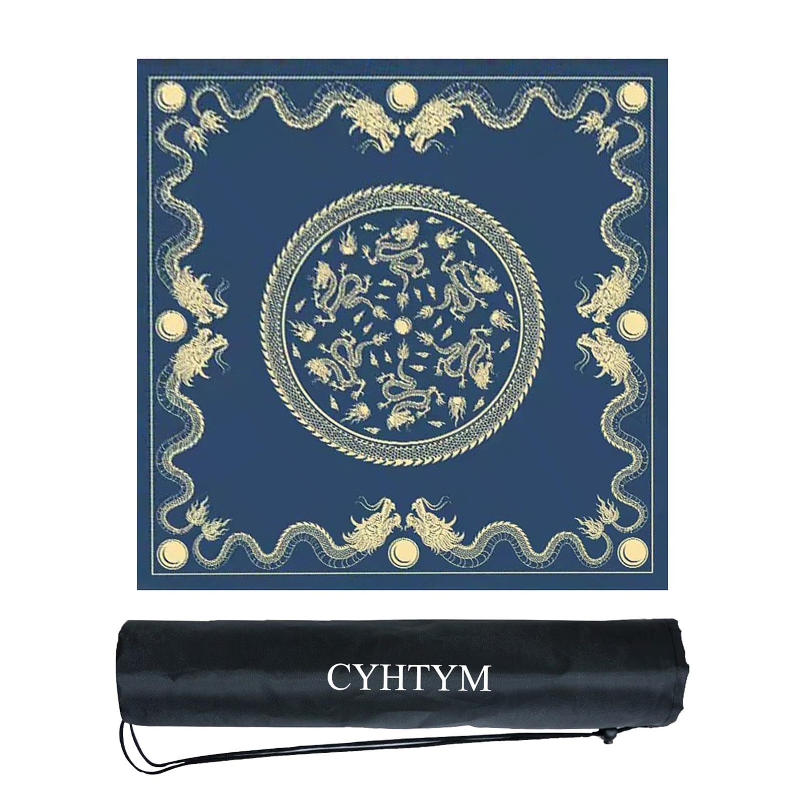 The Blue Chinese Loong Pattern Mahjong Pad, with Anti Slip Bottom And Storage Bag, Suitable For Poker, Chessboard, and Tabletop Games(Blue6,100CM/39.3")