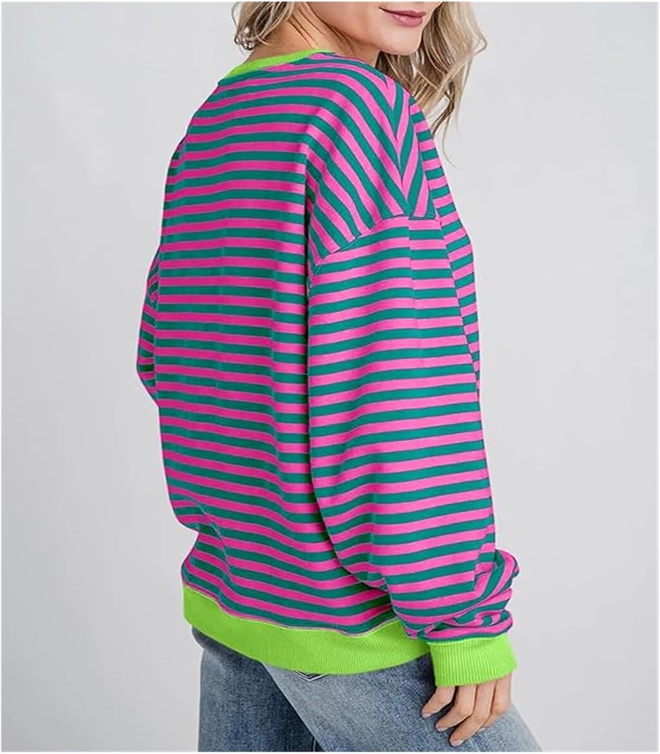xyunluk] ストライプセーター女性特大ストライプトレーナーカラーブロック長袖クルーネックスウェットシャツルーズプル [xyunluk] ストライプセーター女性特大ストライプトレーナーカラーブロック長袖クルーネックトレーナーカジュアルルーズプルオーバ