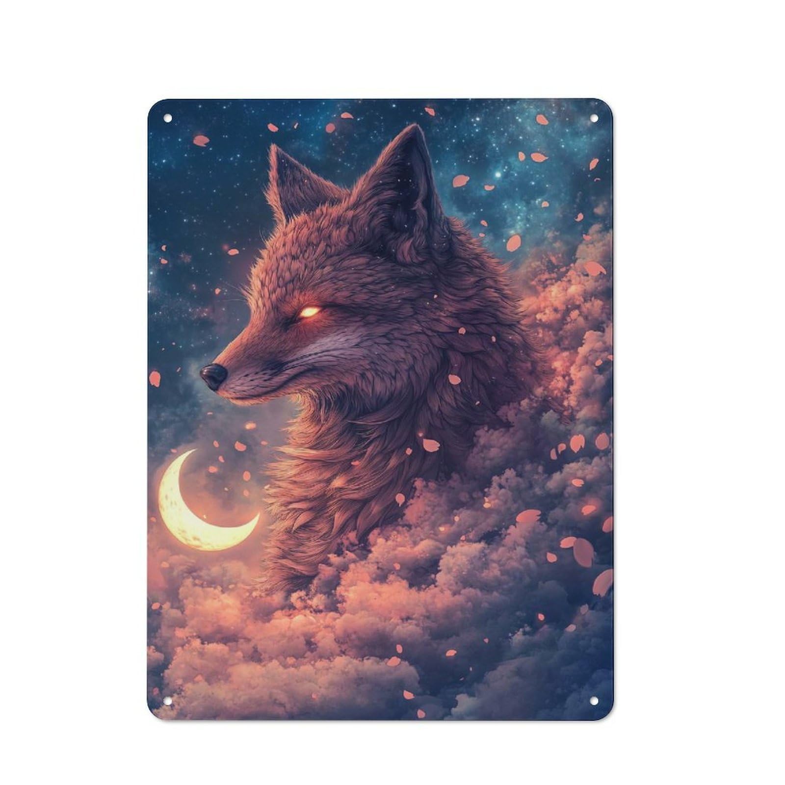 Junmoney Style-1 Tin Wall Plaque 40X30cm With Fox In The Clouds For Workshop Wall, With Clear Retro Wall Decor Character