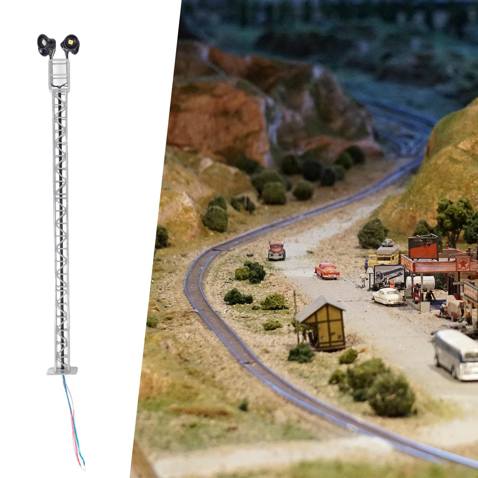 Harilla – 40 Lampadaires LED échelle HO 1:100, Blanc Chaud, Pour Modélisme Ferroviaire