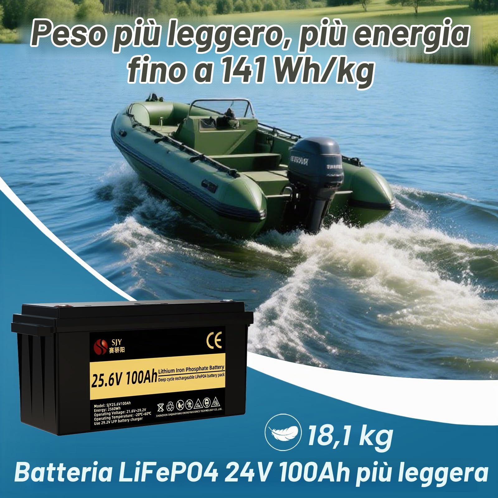 Batteria LifePO4 da 24 V 100 Ah, batteria integrata BMS 10000 Deep Cycle Grade A ricaricabile al litio ferro fosfato con LCD perfetta per off-grid, camper, sistema solare, barca, camper