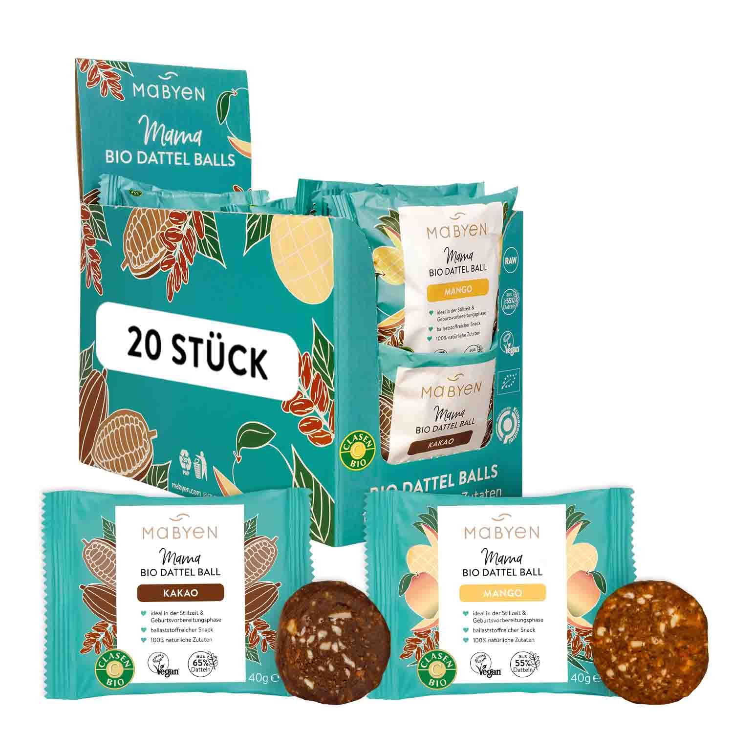 MABYEN Energy Balls Datteln Bio 20 Stk. Gesunde Snacks ohne Zucker
