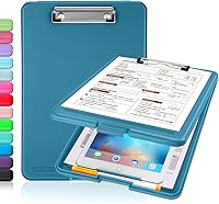 Vista 14 de Sooez - Portapapeles con almacenamiento, de plástico con clip de perfil bajo, resistente, plegable, cubierta impermeable para portapapeles