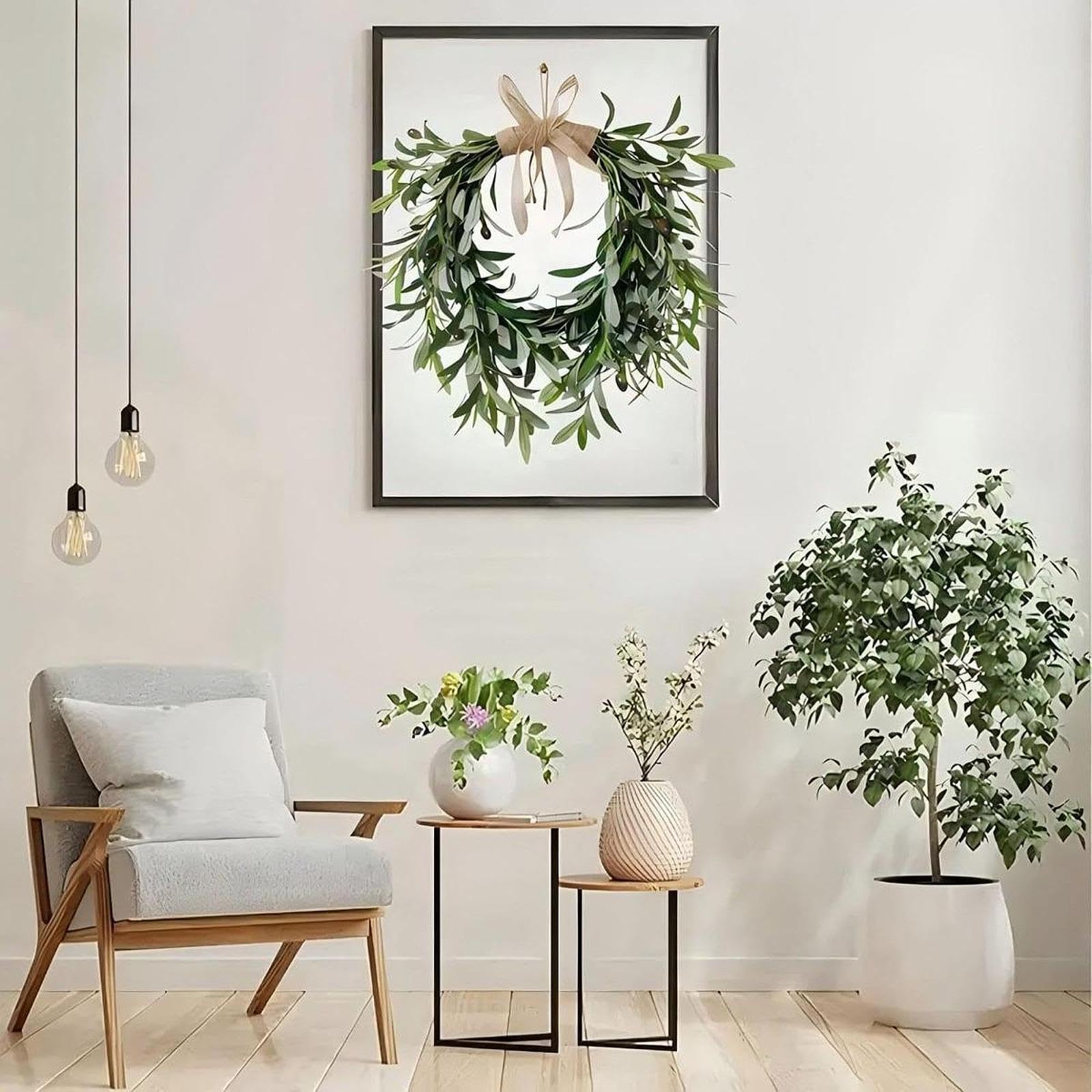 Künstlicher Olivenkranz Grünkranz Dekokranz Wandbehang Frühlingskranz mit Realistischer Optik Ohne Verwelken Aus für Feste Und Als Wandsch, 50cmx48cm