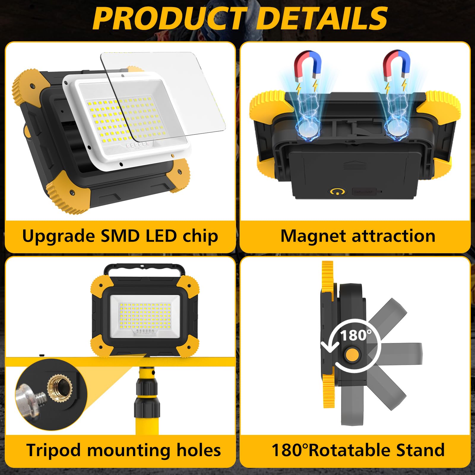NATPOW Foco LED Recargable, 5 Modos Foco LED Bateria Portátil con Cable USB