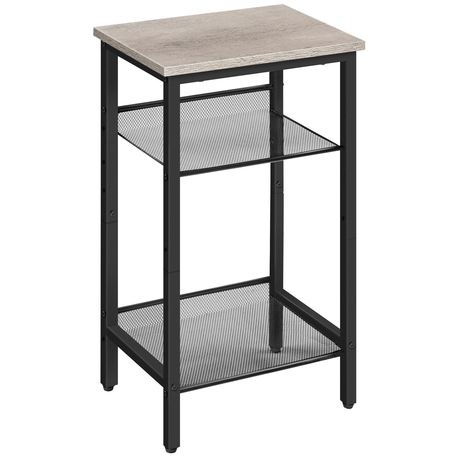 Side Table, 3-Tier End Telephone Table with Adjustable Mesh Shelves, for Office Hallway or Living Room, Modern Look Accent Furniture, Tall and Narrow, Greige and Black BG01DH01G1
