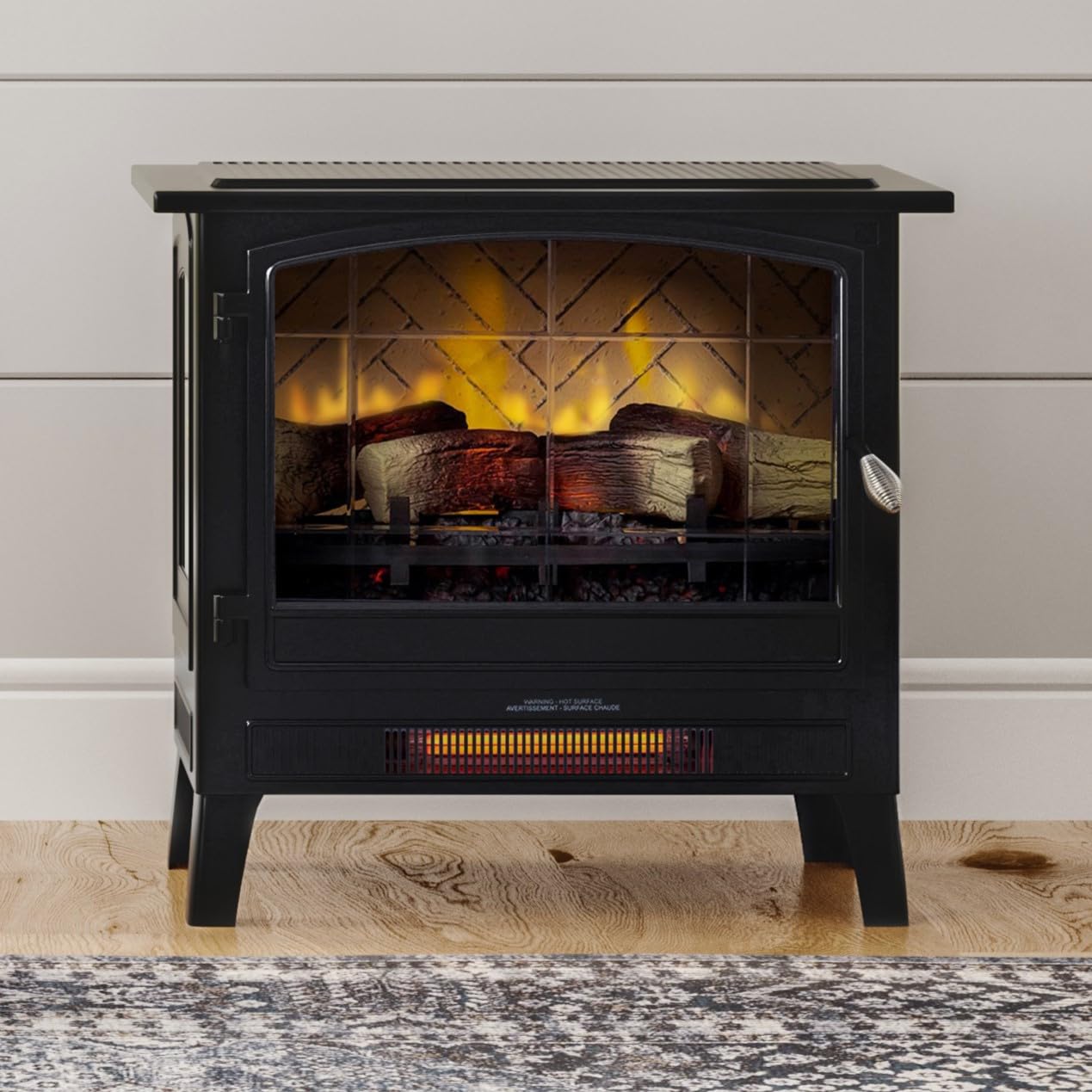 Country Living Infrared Freestanding Electric Fireplace Stove Heater in Black | Multiple Flame Colors, Metal Design with Faux Wooden Logs | Alexa/WiFi